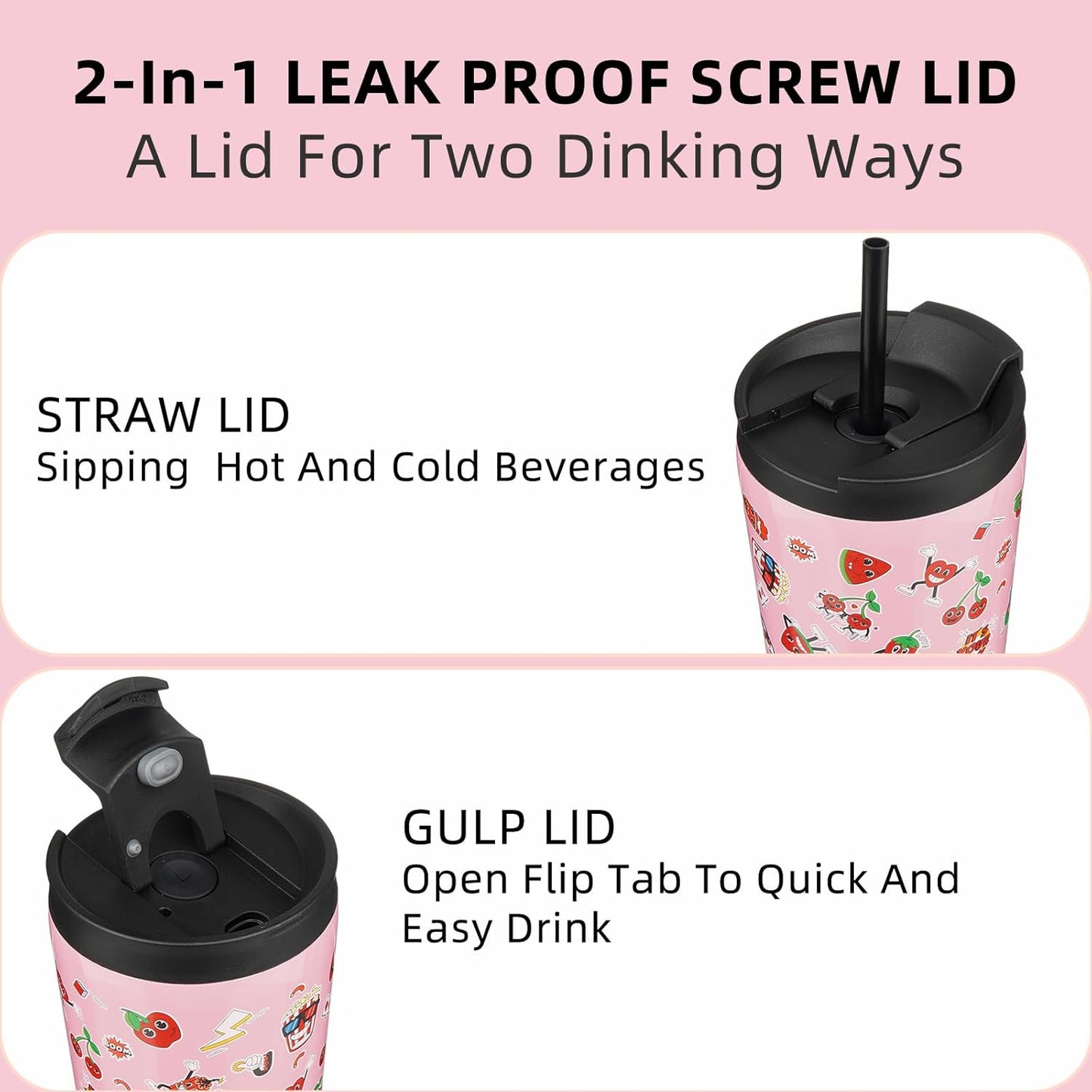 BJPKPK 18oz Stainless Steel Insulated Tumbler With lid And Straw Travel Coffee Thermal Tumblers Cup For Women And Men,Passionate Pink