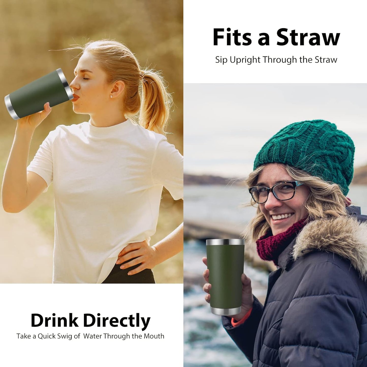 DOMICARE 20oz Stainless Steel Tumbler Bulk with Lid, Double Wall Vacuum Insulated Travel Mug, Powder Coated Coffee Cup, Army Green, 8 Pack