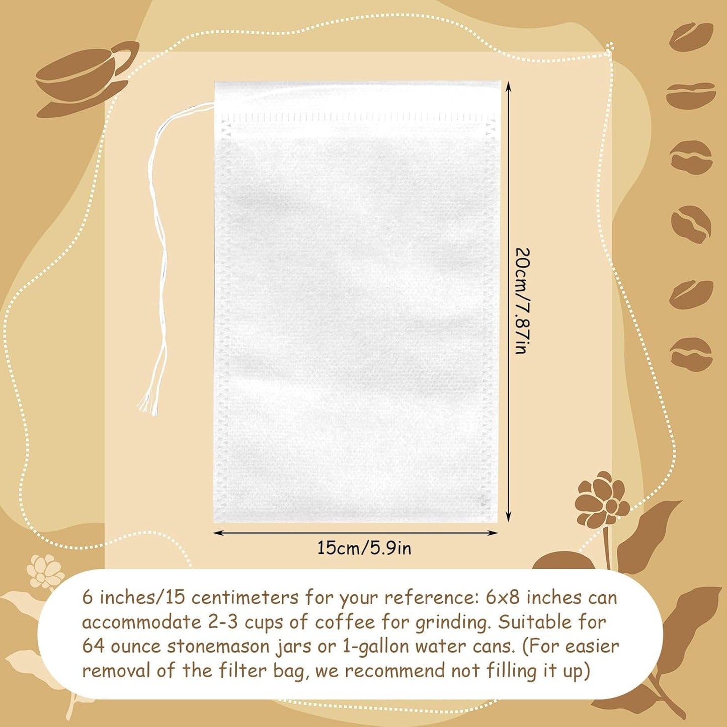 50 Pcs No Mess Cold Brew Bags 6x10 inch Coffee Bags Disposable Filter Bag Brewing Fine Mesh Drawstring Pouches for Coffee Grounds Ice Tea Spice