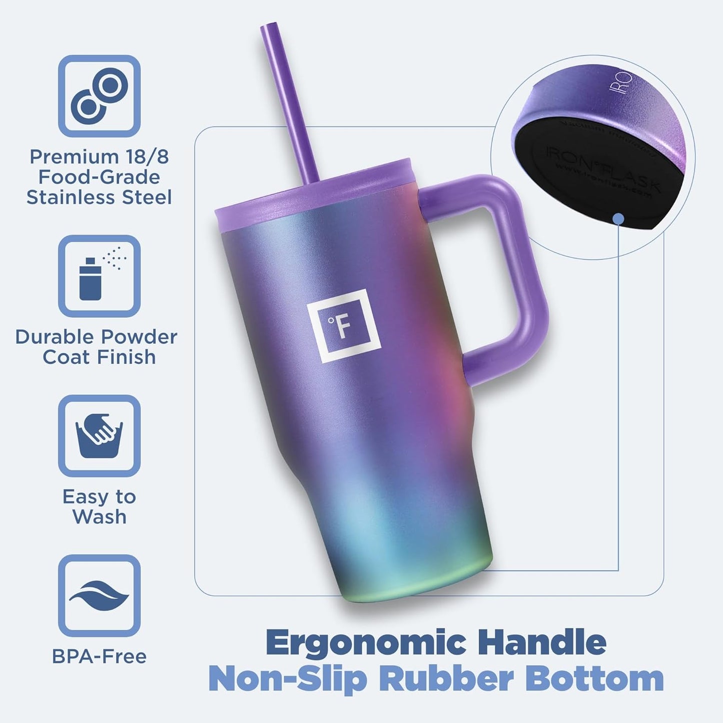 IRON °FLASK Co-Pilot Insulated Mug w/Straw & Flip Cap Lids - Cup Holder Bottle for Hot, Cold Drink - Leak-Proof - Water, Coffee Portable Travel Mug - Sand, 16 Oz