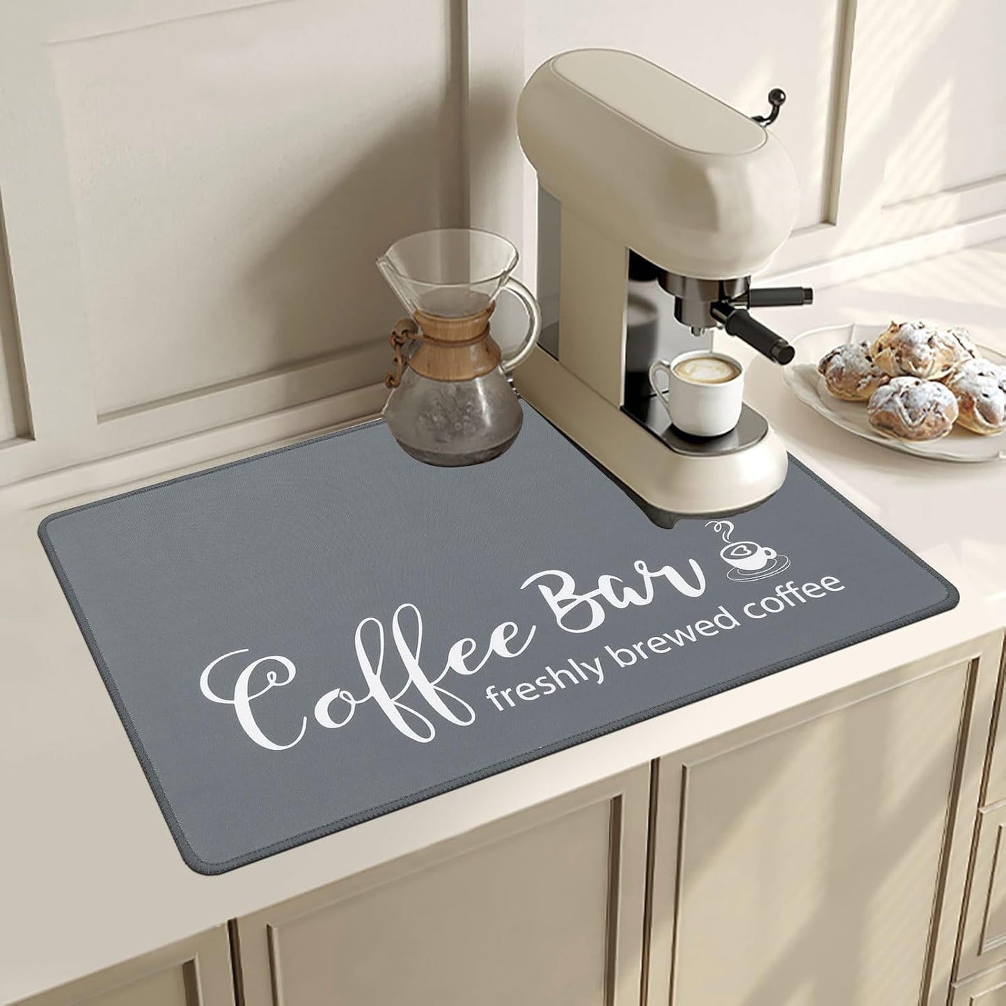 SHACOS Large Coffee Mats 2-Pack 16x24 Inch Absorbent Non Slip Under Coffee Maker Mats for Countertop Bar Accessories Heat Resistant, Gray