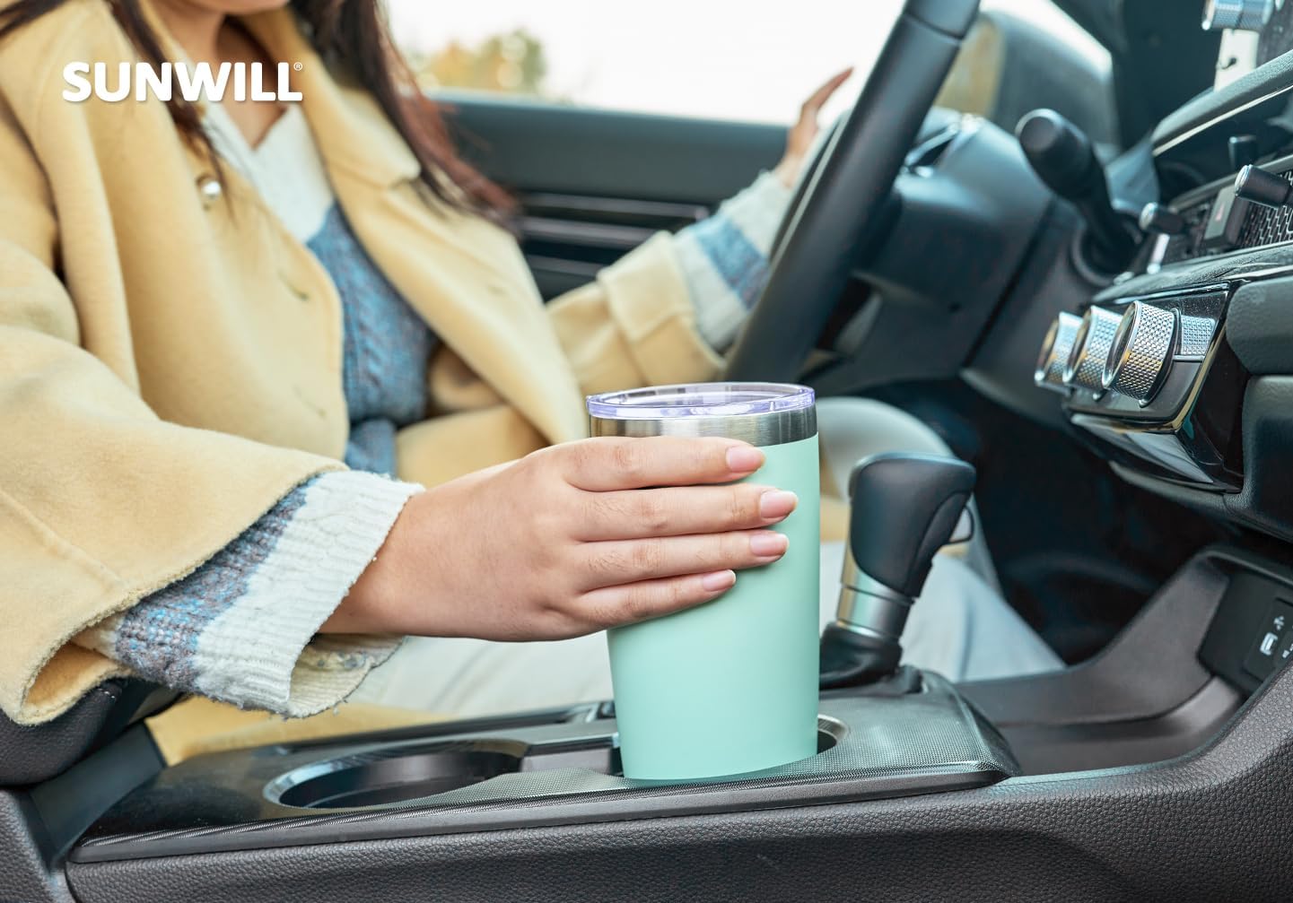 SUNWILL Travel Coffee Mug with Lid, 20 oz Tumbler Set of 2, Insulated Stainless Steel Cup for Water, Tea, Powder Coated Sakura & Mint