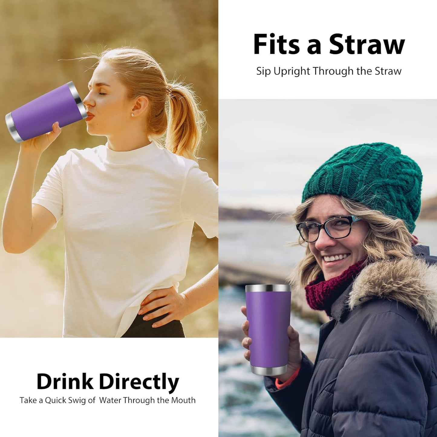 DOMICARE 20oz Stainless Steel Tumbler Bulk with Lid, Double Wall Vacuum Insulated Travel Mug, Powder Coated Coffee Cup (Powder Purple, 1)