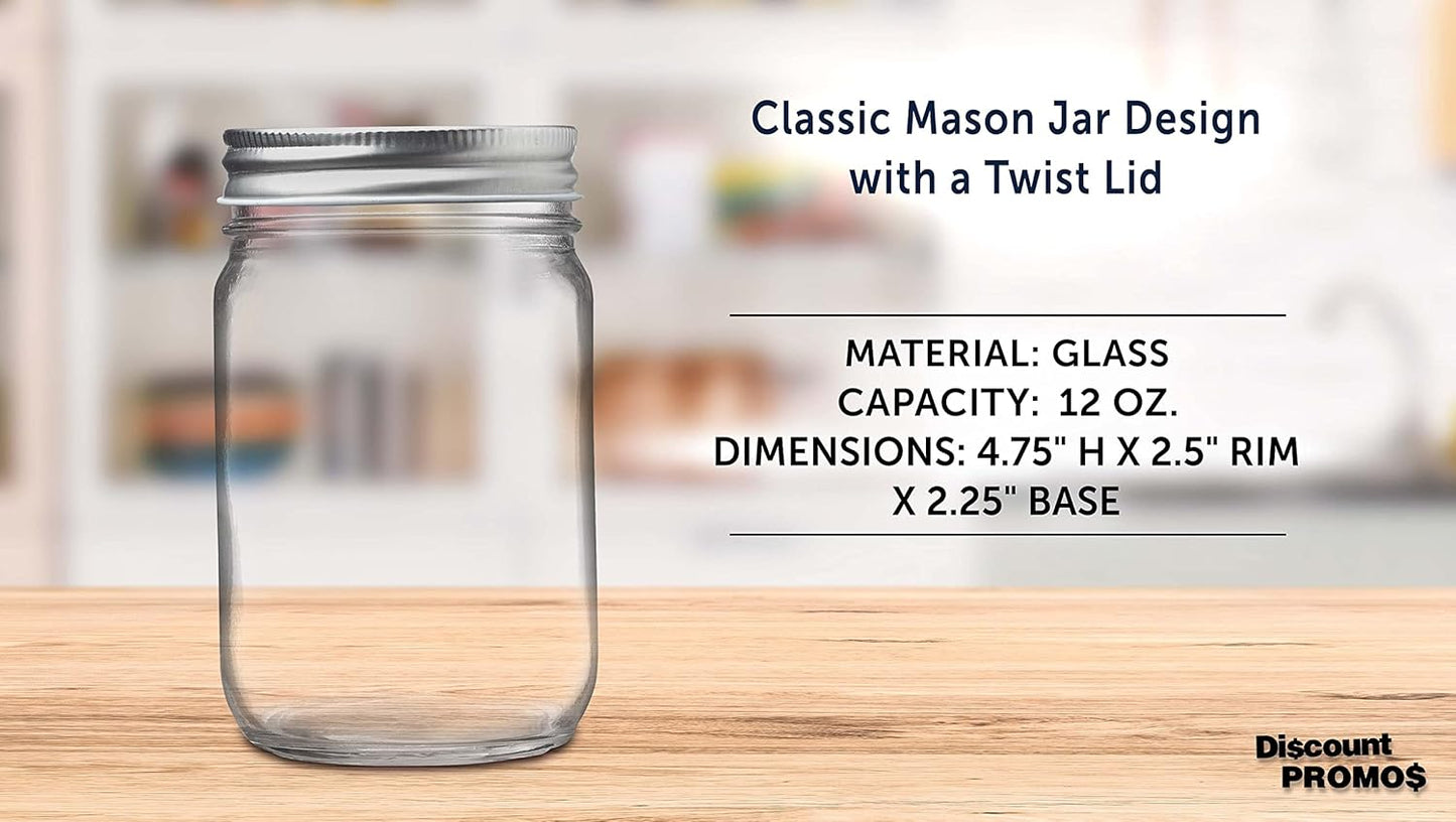 DISCOUNT PROMOS 10 Decorating Mason Jars Set, 12 oz. - Canning, Aluminum Lid - Clear