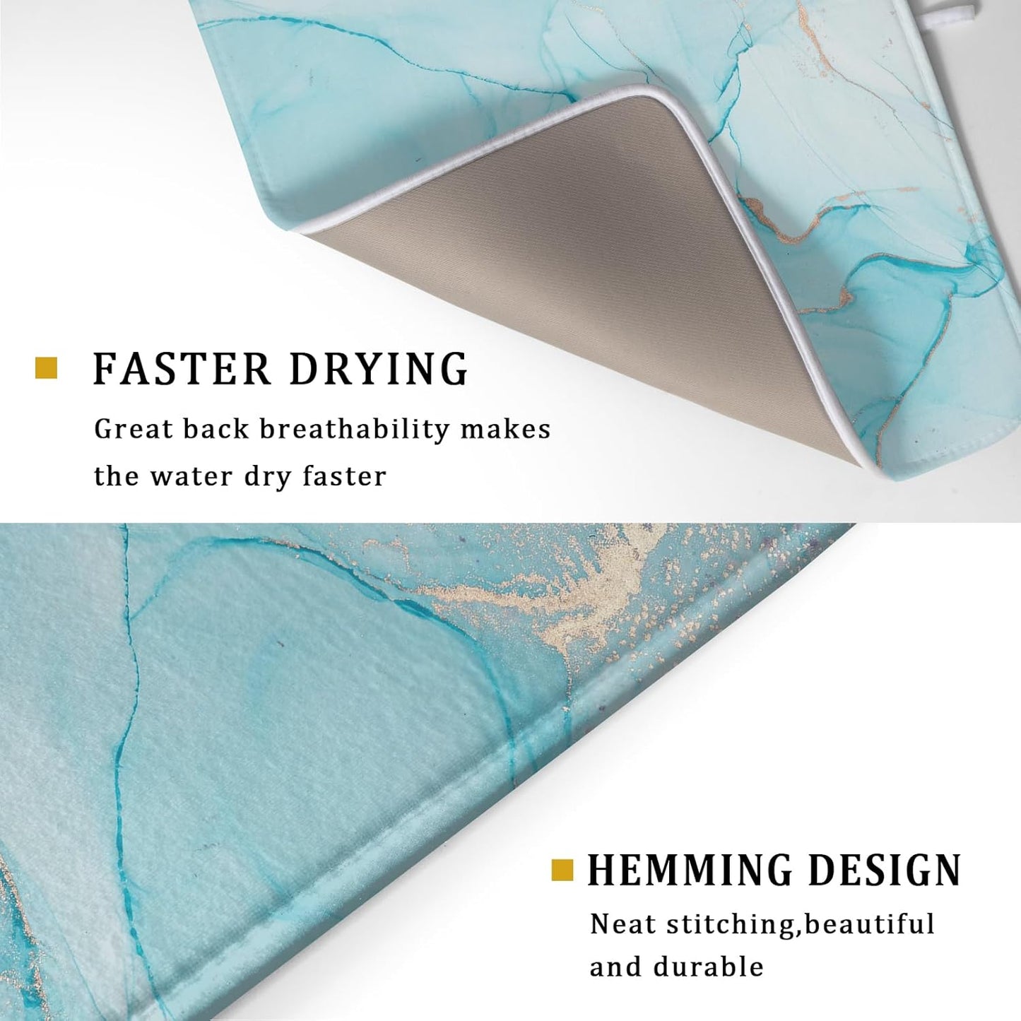 Teal Blue Marble Dish Drying Mat for Kitchen Counter Decor 18x24 Inch Absorbent Reversible Microfiber Turquoise Gold Dish Drying Pad Green Dish Drainer Rack Mats for Coffee Bar