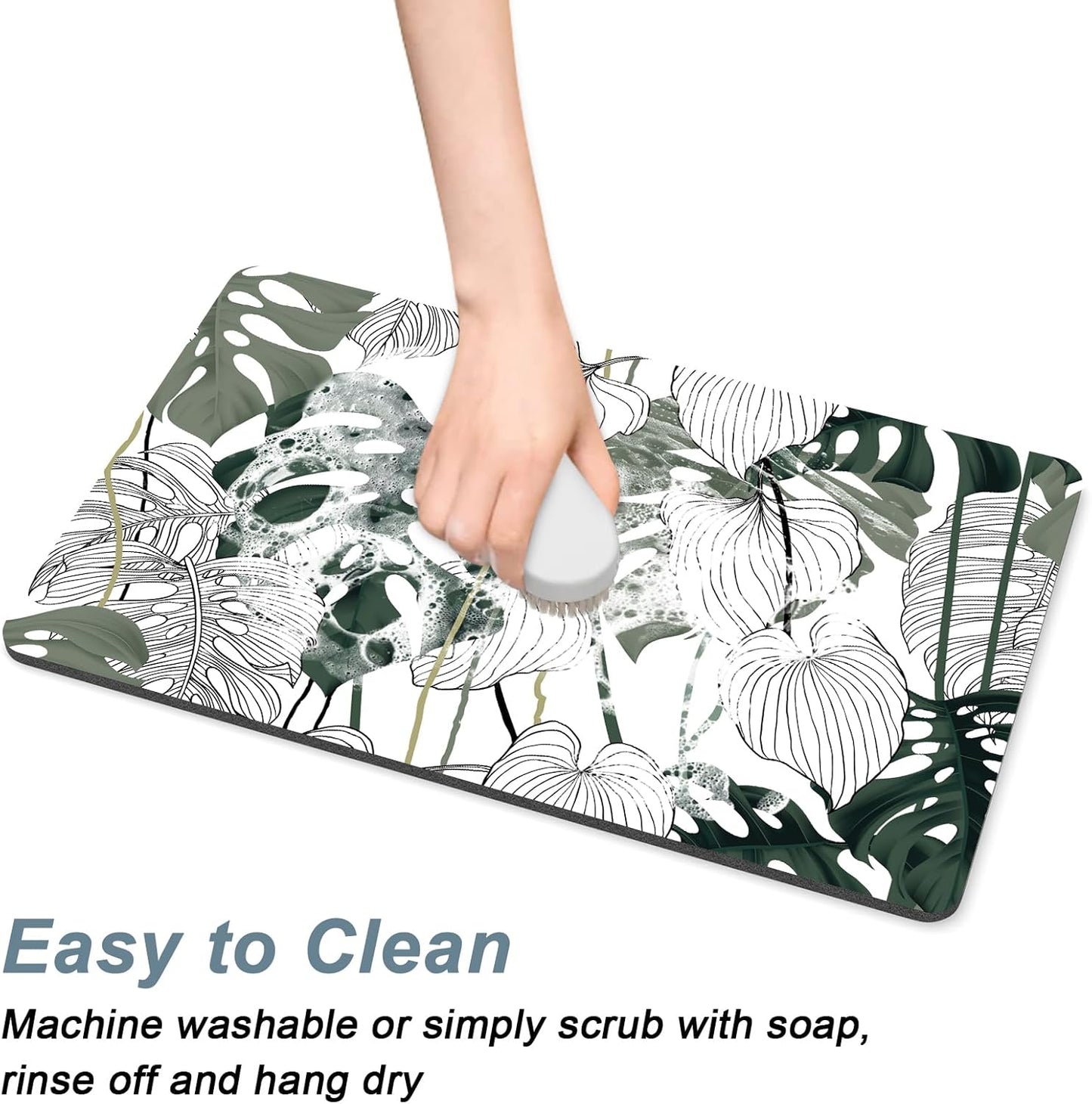 Rnivvi Coffee Mat, 12" x 19" Cute Coffee Bar Mats for Espresso Machine Station Accessories and Organizer, Hide Stain Rubber Backed Absorbent Dish Drying Pad for Kitchen Counter, Tropical Leaves