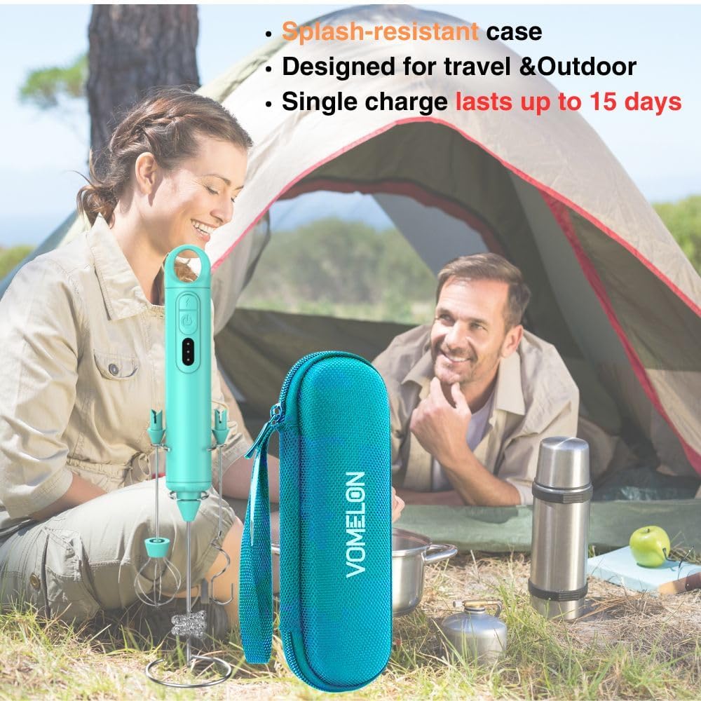 Rechargeable Milk Frother Handheld 3 Speed Coffee Foamer [3 Whisk] Electric Drink Mixer for Latte, Cappuccino, Coffee, Eggs, Hot Chocolate, Mint