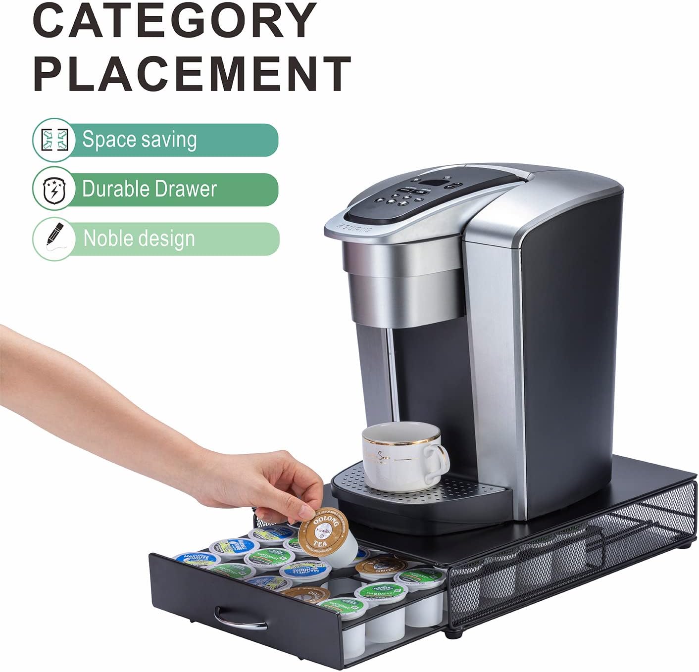 ZCDCP K Cup Holder Drawer, Coffee Pod Holder for K Cup Organizer, Keurig Coffee Pods Holder Capsule with 35 Pods, K Cup Coffee Holder Black