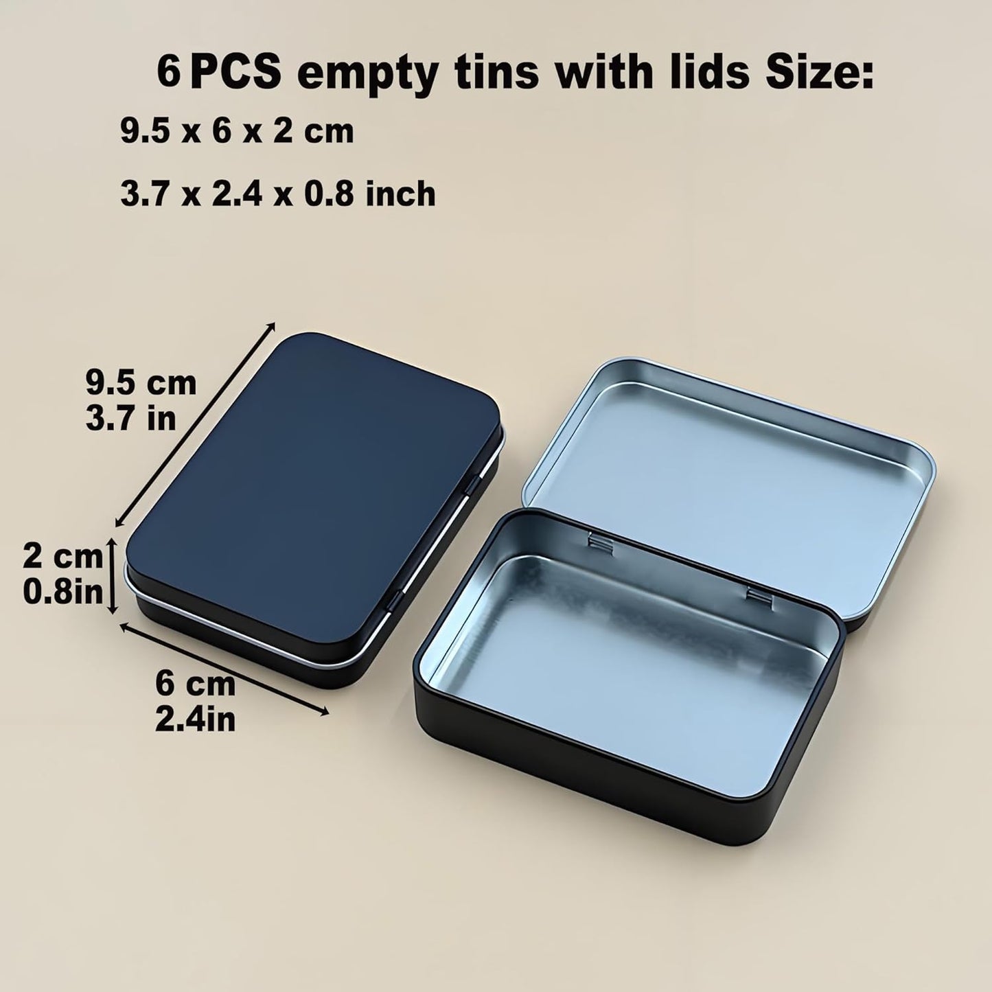6 Pcs Small Metal Box With Lid -Black Hinged Cookie Jar,Used For Storage, Jewelry,Candy,Tea,Spices,Crafts,Pills,Mini Portable Storage Box,Card Game Storage Box,Black Tin 3.7x2.4x0.8 Inch