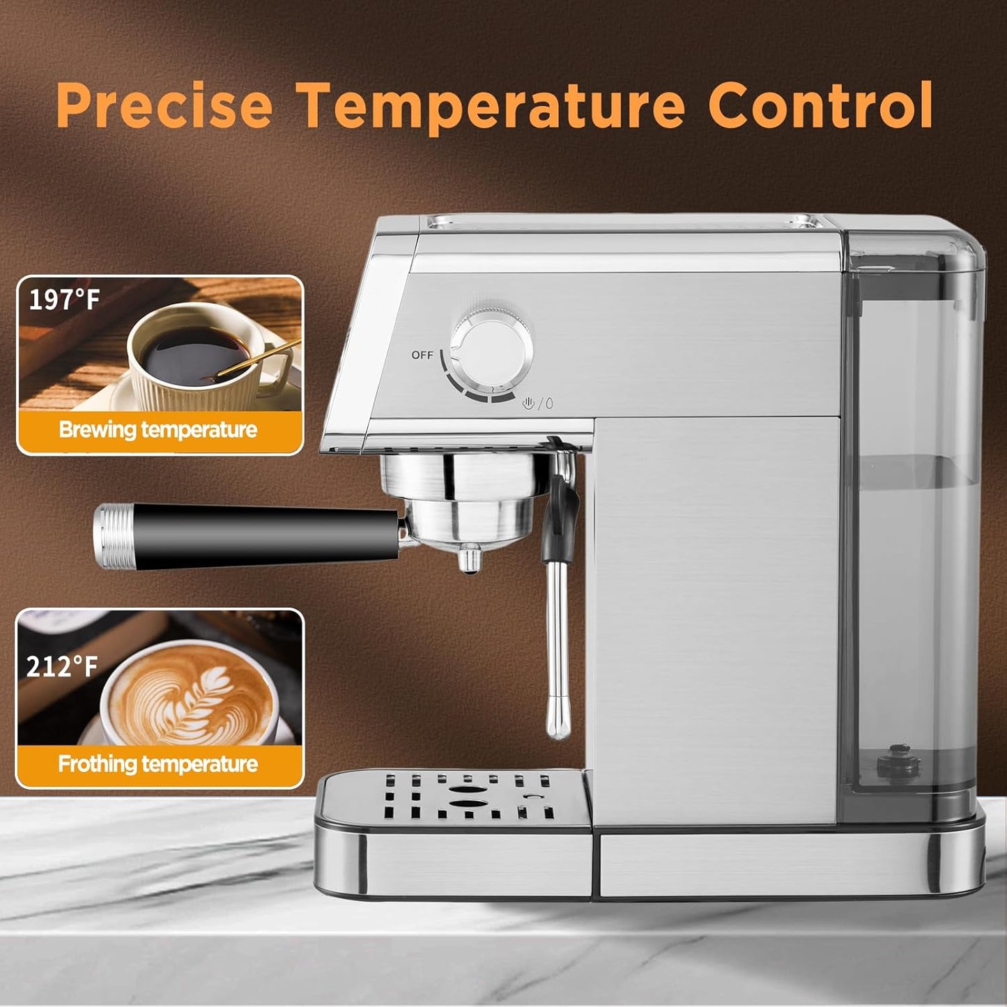Espresso Machine,20 Bar Semi-Automatic Espresso Maker with Milk Frother,Compact Stainless Steel Coffee Machine with 40oz Removable Water Tank for Cappuccino,Latte, Americano,Sliver for Home