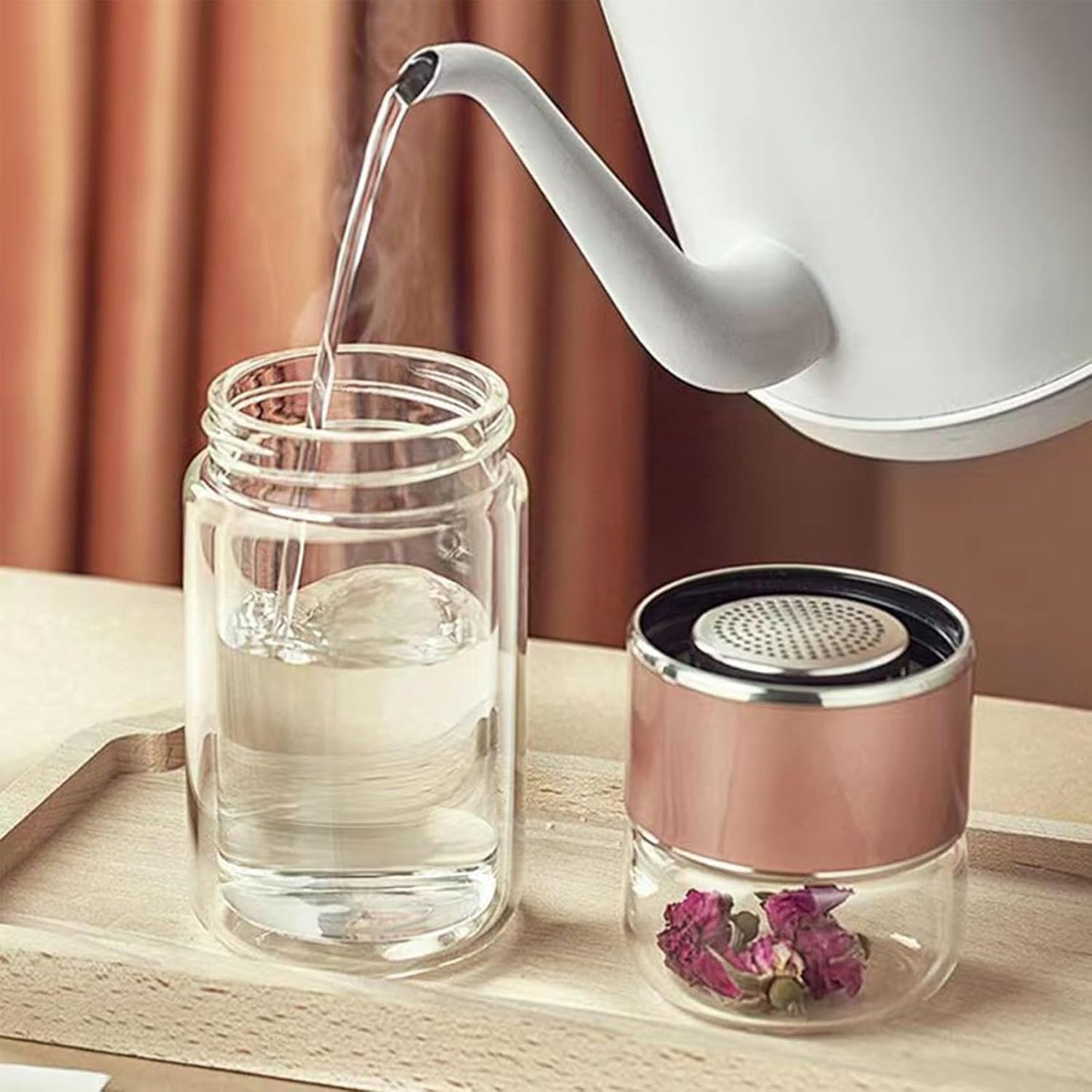 2025 New Tryteava Glass Infuser, Teava 3-In-1 Smart Tea Infuser with Cup Brush, Double-Layer Borosilicate Glass Tryteava Tea infusers Separation Cup (Black, 280ml (9.5oz))