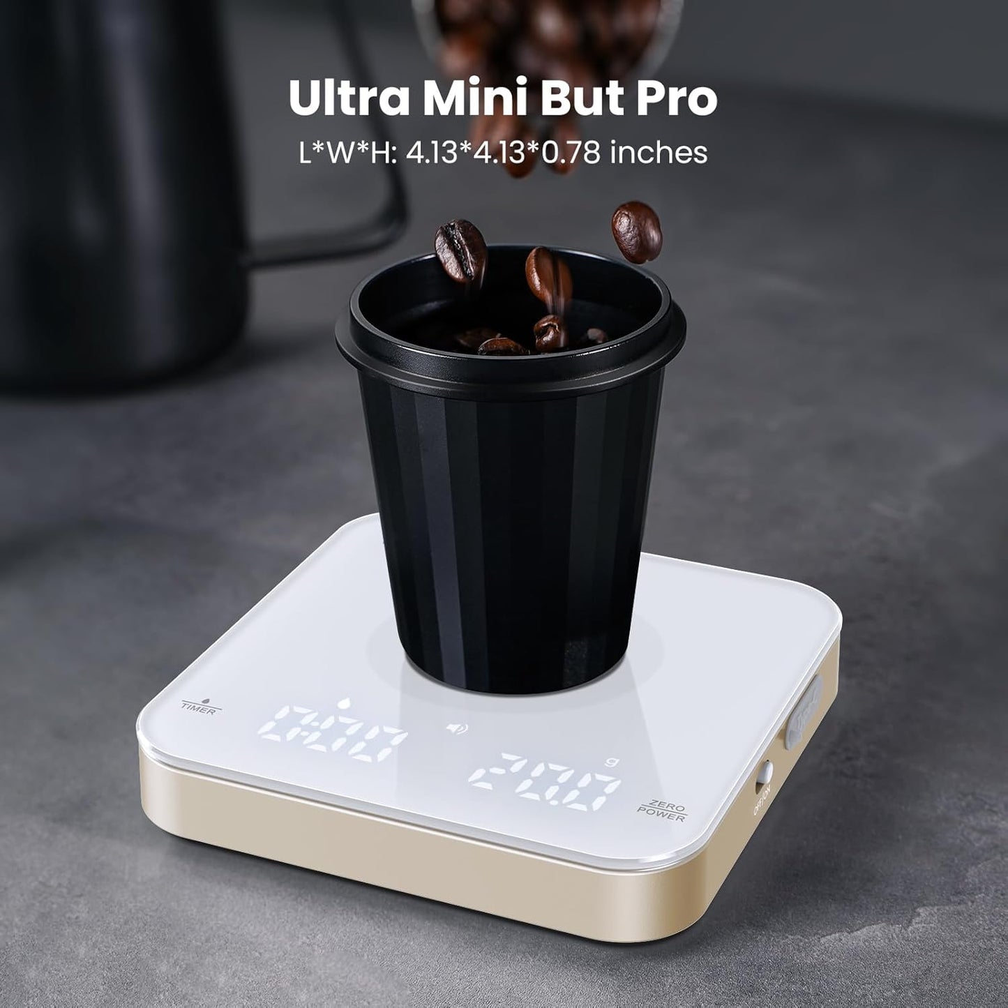 Rechargeable Mini Coffee Scale with Timer, Maestri House Espresso Scale, 2kg/0.1g Accurate Scale for Espresso and Pour-Over Coffee, Portable Digital Kitchen Scale with Automatic Timing（White&Glod）