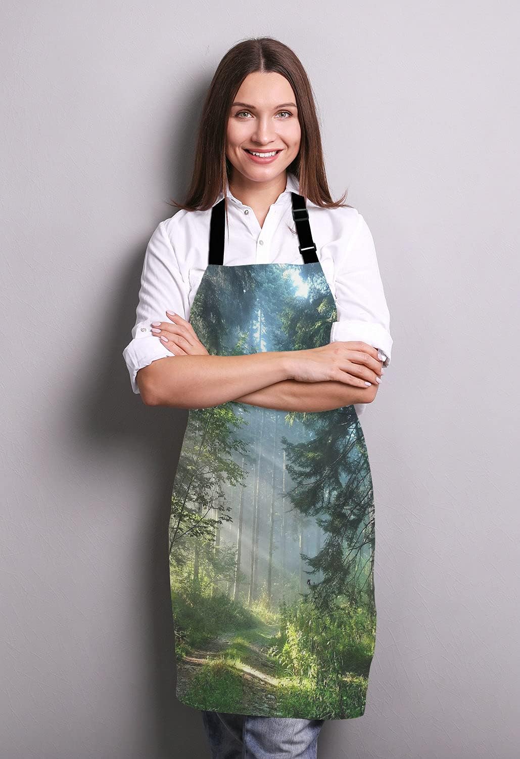 Nature Misty Bib Apron with Adjustable Neck for Men Women,Suitable for Home Kitchen Cooking Waitress Chef Grill Bistro Baking BBQ Cobbler Apron