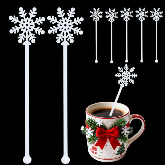 60pcs Snowflake Drink Stirrers Christmas Plastic Swizzle Sticks Beverage Winter Stir Sticks Reusable Coffee Cocktail Stirrers Bar Supplies for Cocktail Xmas Party Decor Winter Holiday Cocoa Bar