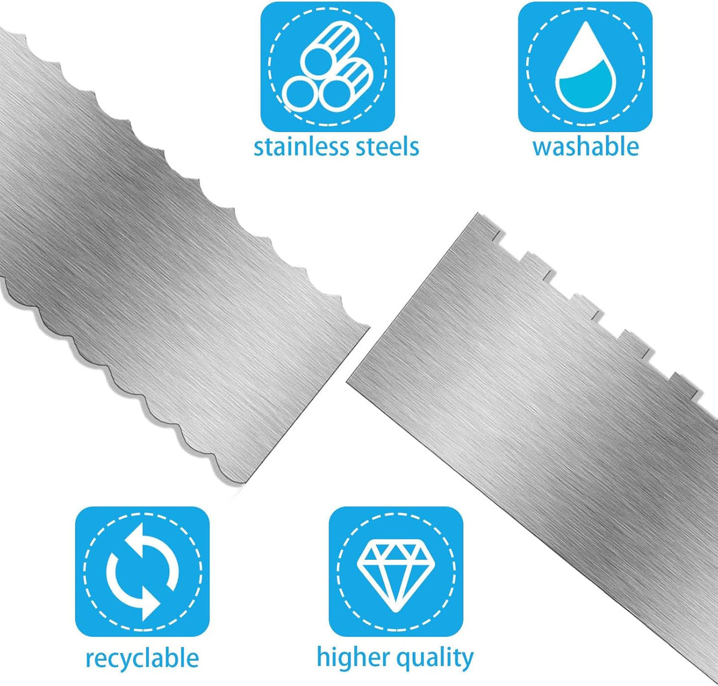 2 Pieces 8.7 Inche Stainless Steel Cake Scraper，Double Sided Patterned Edge Stripe Edge Smoother Scraper Cake Decorating，Cake Decorating Comb Cake Scraper (2, 2)