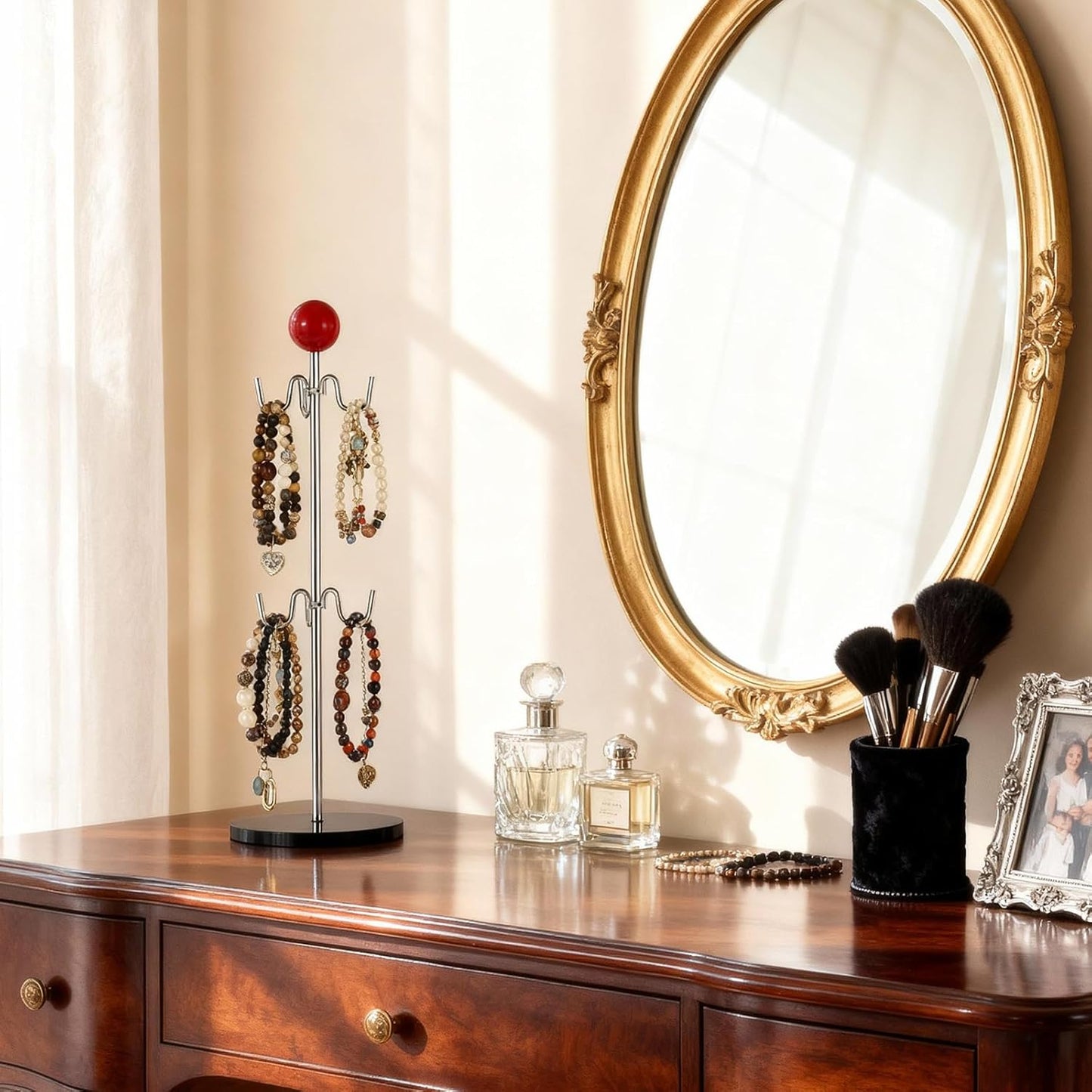 Mug Holder,6 Hooks Coffee Mug Tree for Counter,No Assembly Metal Cup Holder with Stable Acrylic Base,Mug Rack for Coffee Bar Accessories,Red