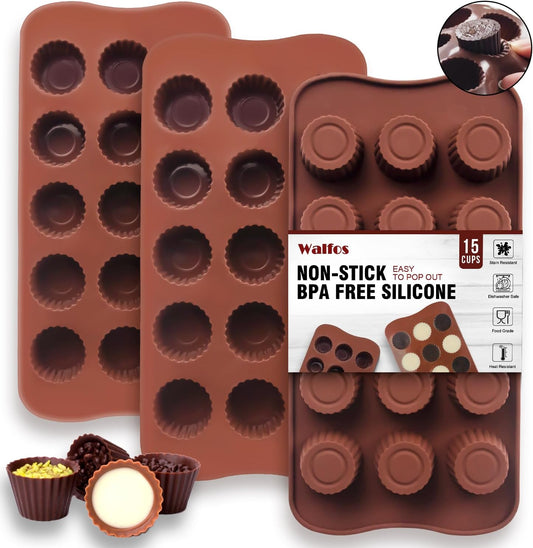 Peanut Butter Cup Mold Fat Bomb Molds, Walfos Silicone Candy Mold-Perfect for Keto Fat Bomb, Candy, Dark Chocolate, Mini Peanut Butter Cup, Set of 3