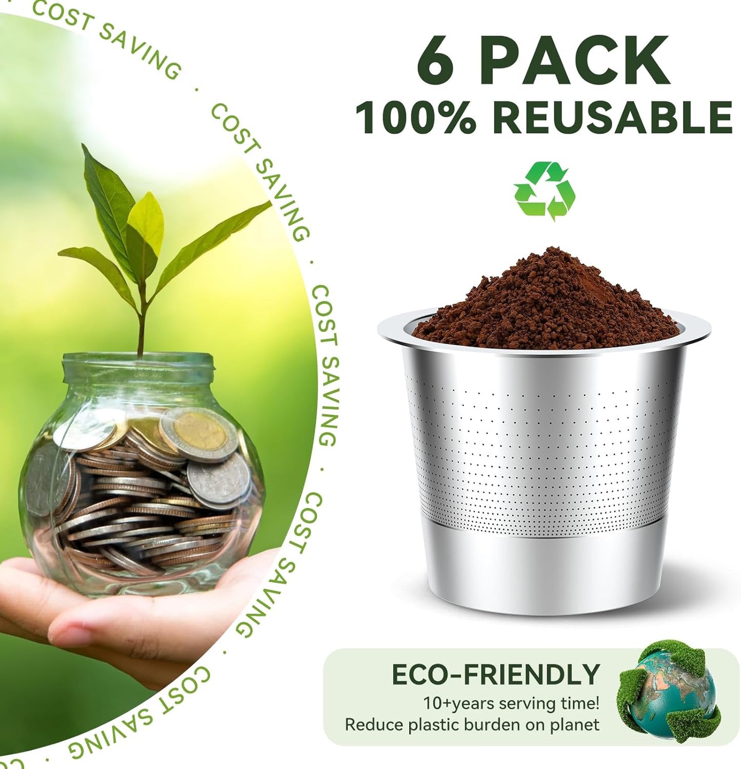 6 Pack Reusable K Cups Coffee Pods for Keurig 1.0: Stainless Steel Refillable K Cup - Reusable Coffee Filter for Keurig 1.0 Coffee Maker, Permanent, Eco-Friendly, Innovative Design