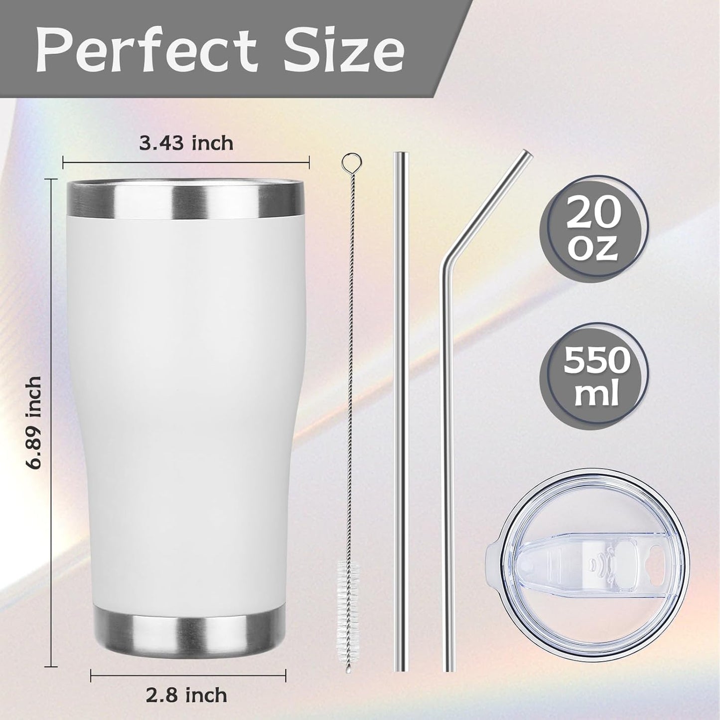 MEZMUT 20oz Coffee Tumbler with Lid and Straw Double Wall Vacuum Insulated Cup Stainless Steel Travel Mugs Insulated for Hot Cold Leakproof Powder Coated Tumbler for Indoor Outdoor(White, 4)