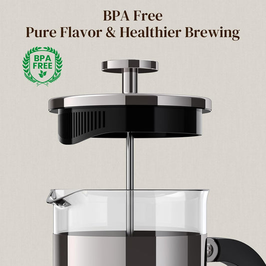 Veken French Press Coffee Maker 21oz 0.6 L, Heat Resistant Thickened Borosilicate Glass,Stainless Steel Brewer,Single Serve Small Pot, Cold Brew Cafetera Teapot for Kitchen Travel Camping, Dark Pewter