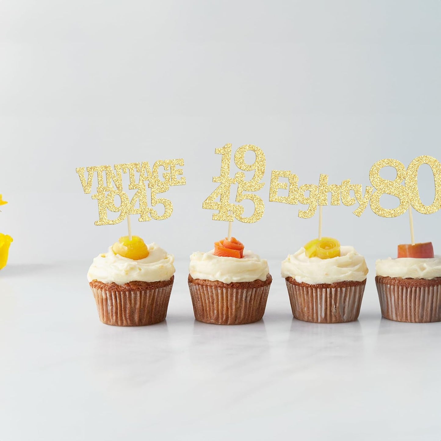 Gyufise 24Pcs 80th Birthday Cupcake Toppers Glitter Cheers to 80 Fabulous Eighty Vintage 1945 Cupcake Picks 80th Birthday Wedding Anniversary Party Cake Decorations Supplies Gold