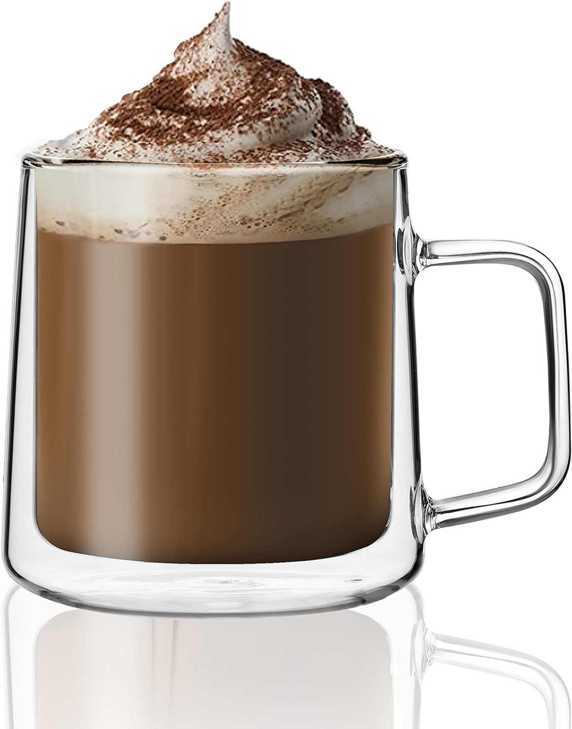 CNGLASS Double Wall Glass Coffee Mugs 15.2oz(450ml),Large Clear Insulated Glass Espresso Cup with Handle,Set of 1