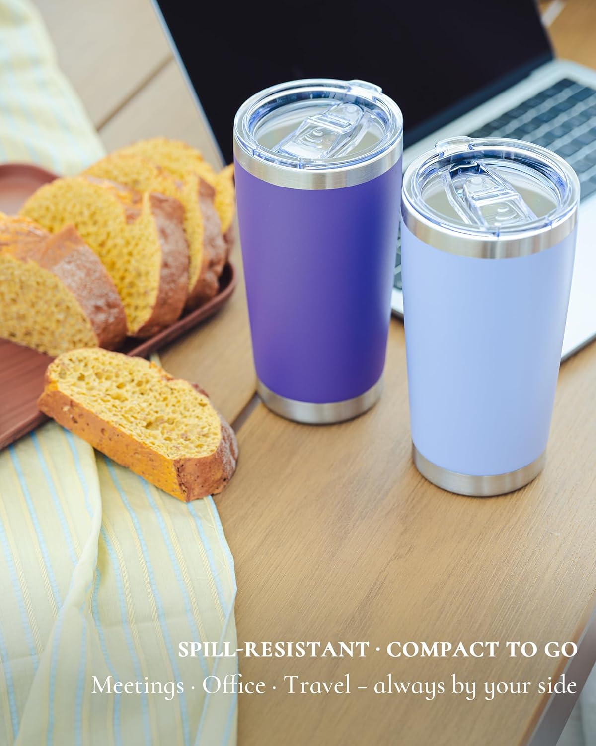 Travel Coffee Tumbler 20oz, 12 Pack Leakproof Travel Coffee Mug with Lid and Straw, Stainless Steel Double Wall Vacuum Insulated Tumbler for Hot/Iced Drinks (Textured Matte, Purple)