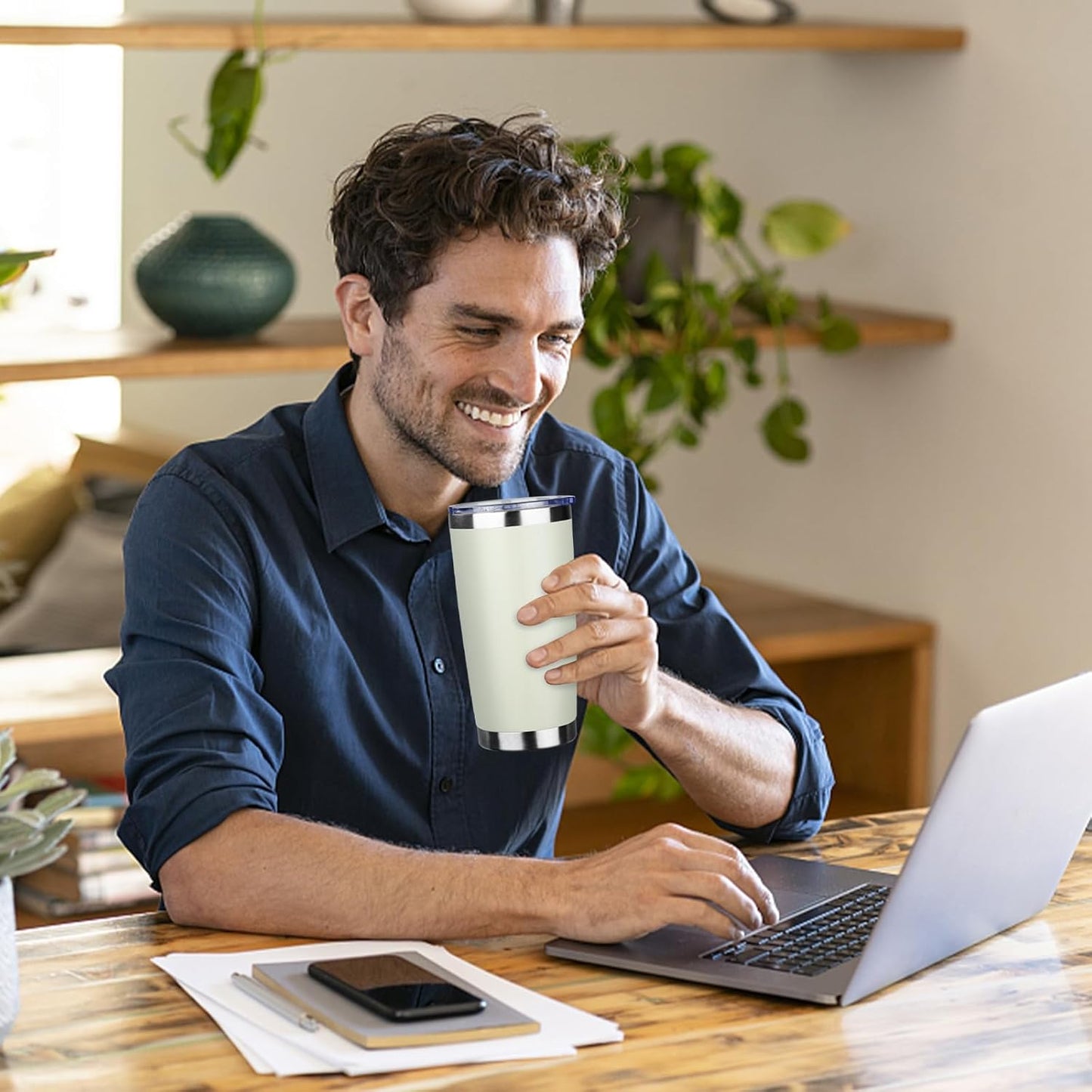 20oz Tumbler Bulk with Lid and Straw, Stainless Steel Double Wall Vacuum Insulated Travel Mug, Powder Coated Coffee Cups for Hot and Cold Drinks,Funny Gifts for Women Men(Cream-coloured,1)