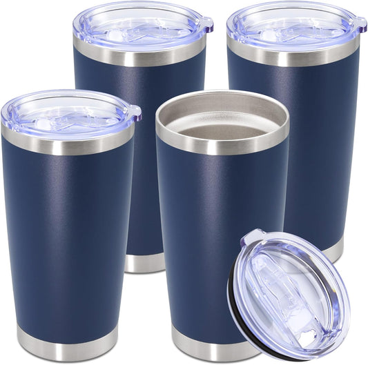 20oz Tumbler Stainless Steel Tumbler Cup with Lid Vacuum Insulated Double Wall Travel Mug, Durable Powder Coated Travel Coffee Tumbler Mug for Hot & Cold Drinks, Navy,4 Pack
