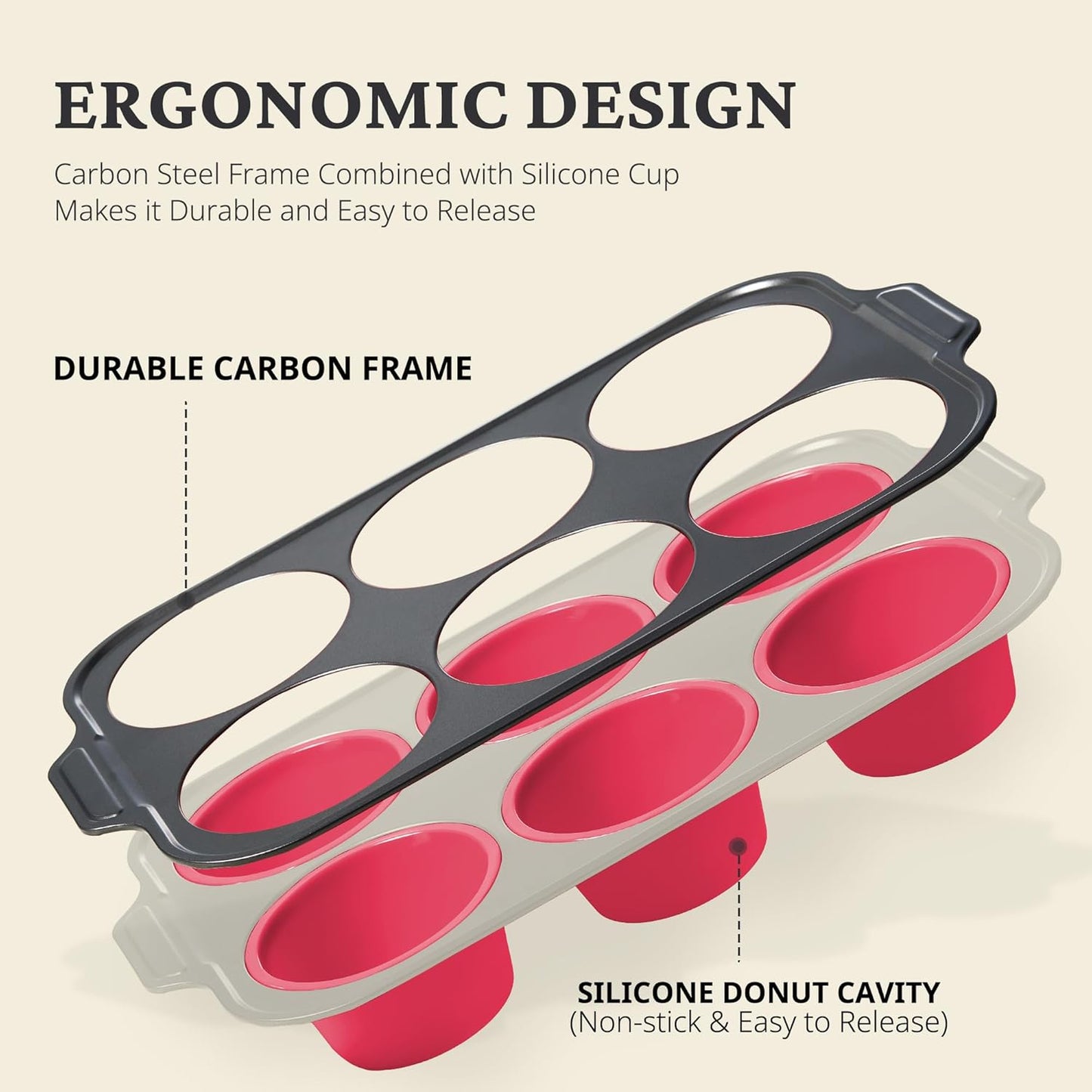 BRONYPRO Jumbo Silicone Muffin & Cupcake Pan for Baking with Metal Frame, Extra Large 3.5dia Muffin Tins Easy to Pop Nonstick Non Toxic Bakeware for Oven, Rose Pink