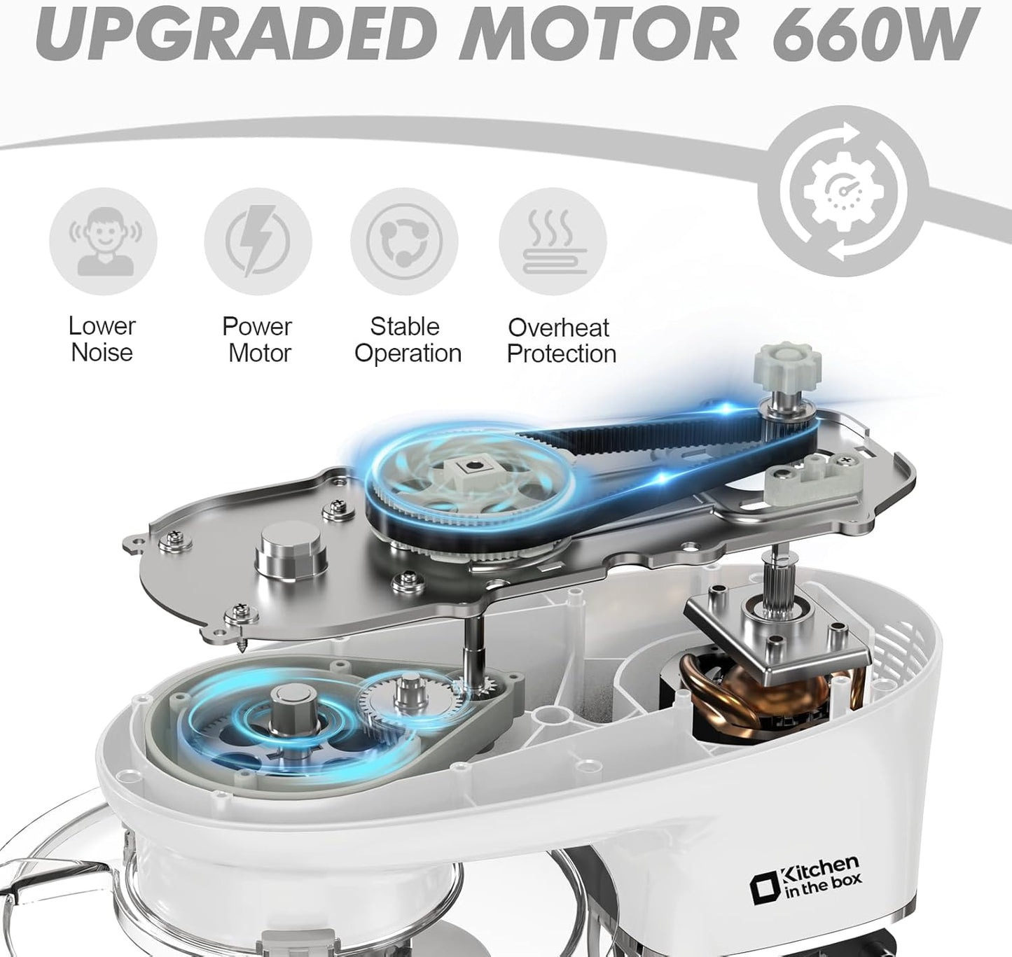 Kitchen in the box Stand Mixer, 6.5QT 660W Kitchen Electric Mixer, 6-Speed Tilt-Head Food Mixer with Dough Hook, Wire Whip, Beater, Dishwasher Safe (White)