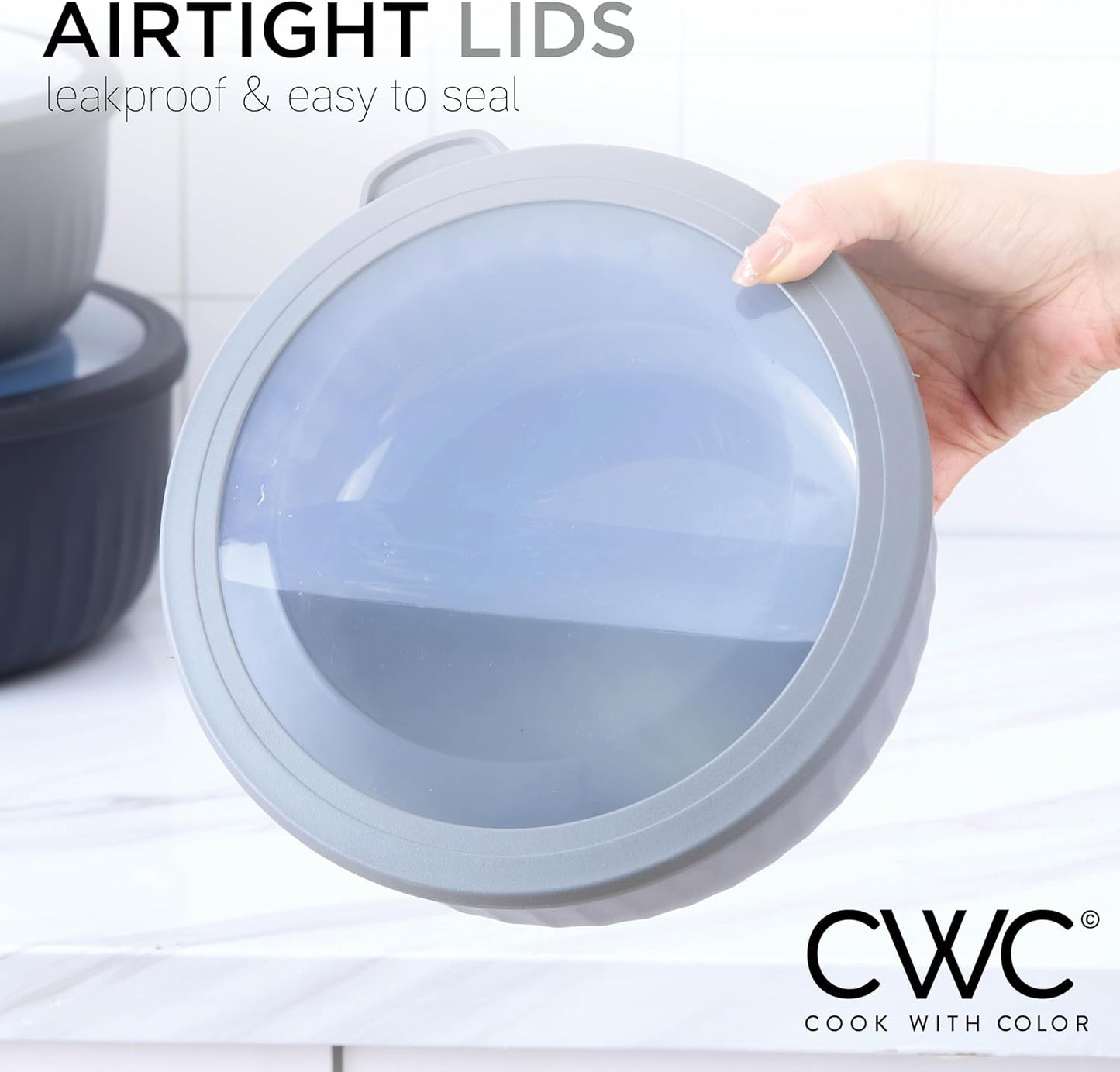 COOK WITH COLOR Prep Bowls with Lids- Wide and Deep Nesting Plastic Small Mixing Bowl Set with Lids, 12 Piece Set - Wide Bowls, Black/White