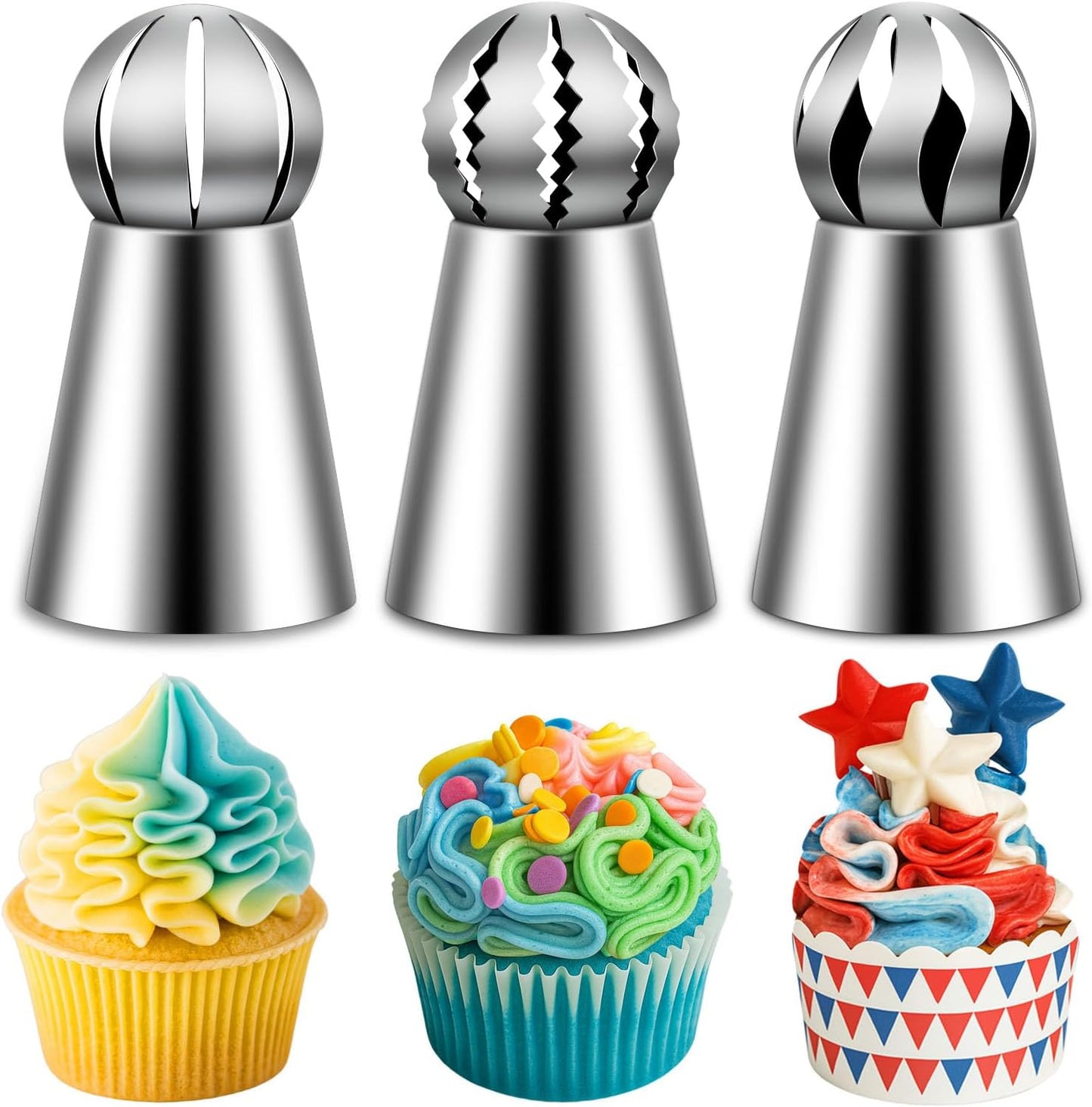 Suuker Ball Russian Piping Tips Lace Mold Pastry Cake Decorating Tool, Stainless Steel Cream Butter cream Cake DIY Baking Pastry Tools (3 Pieces)