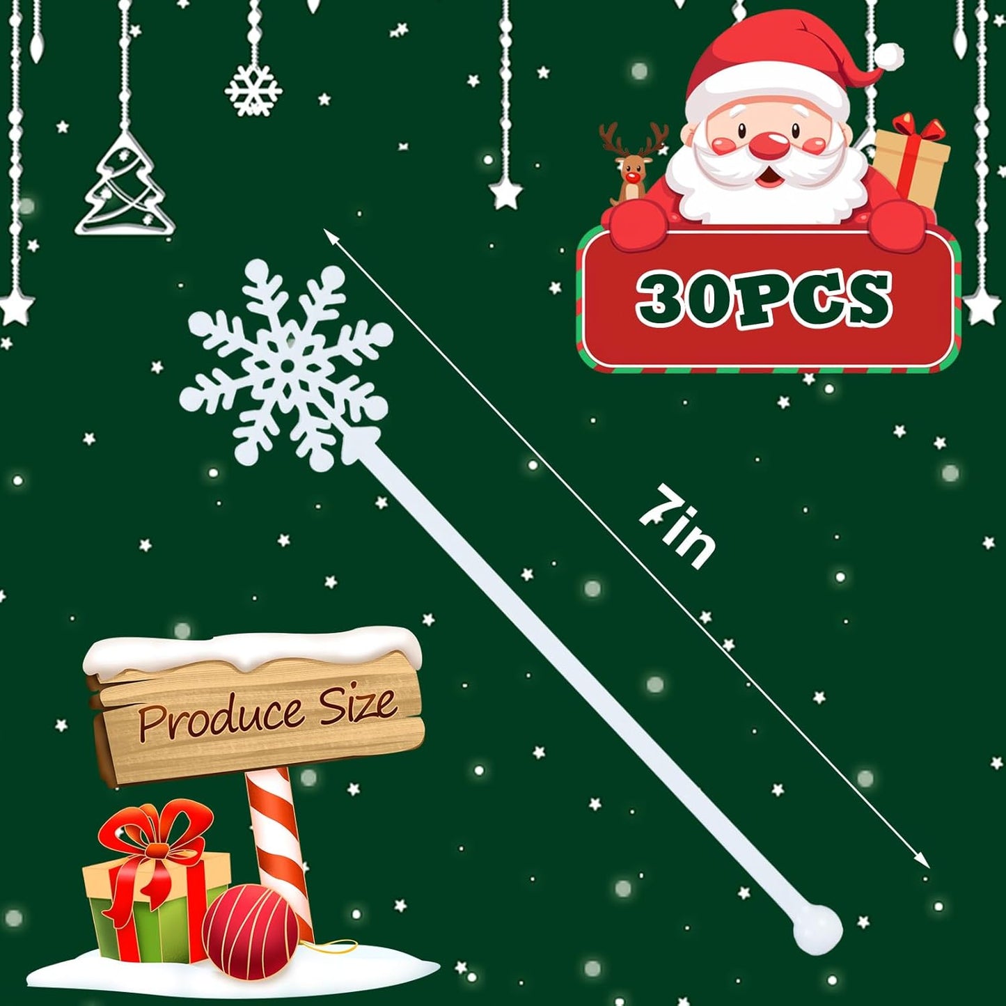 30pcs Snowflake Drink Stirrers Christmas Plastic Swizzle Sticks Beverage Winter Stir Sticks Reusable Coffee Cocktail Stirrers Bar Supplies for Cocktail Xmas Party Decor Winter Holiday Cocoa Bar
