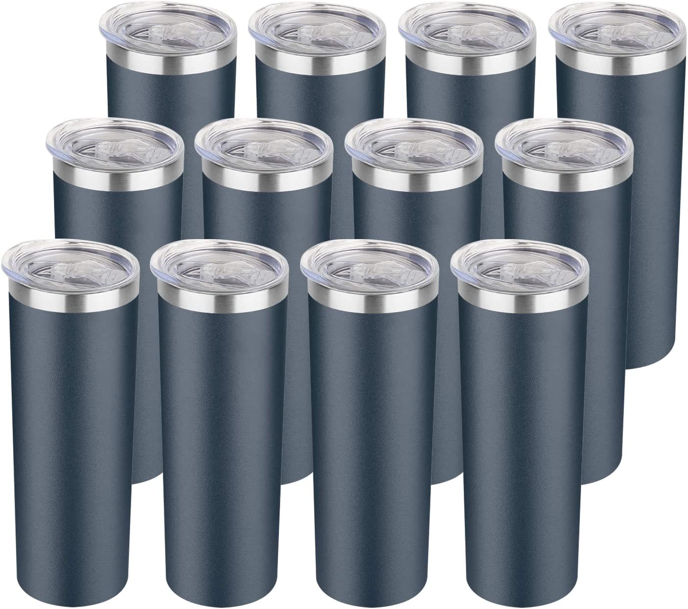 HASLE OUTFITTERS 20 oz Skinny Tumblers Bulk Set, Stainless Steel Insulated Slim Tumblers with Lids, Reusable Double Wall Travel Coffee Mugs, Durable Powder Coated Travel Water Cups(Navy, 12)