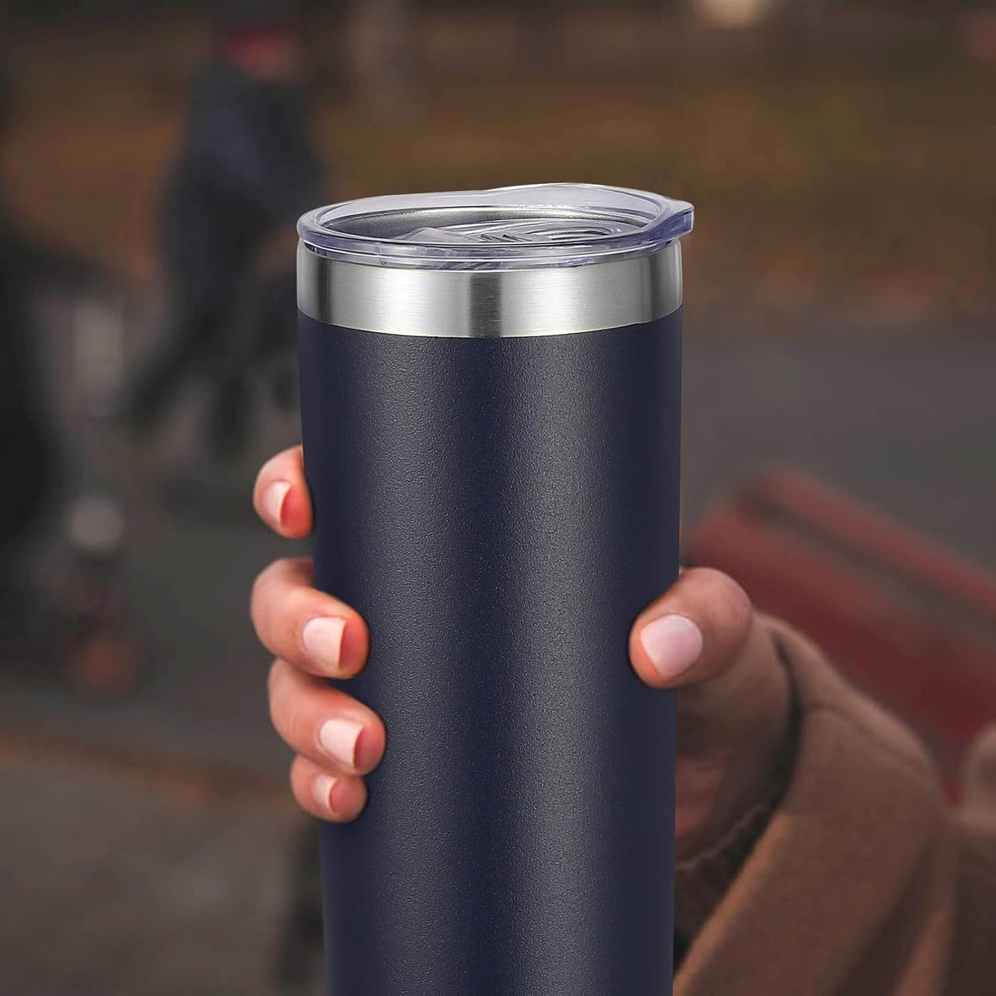 VEGOND Stainless Steel Tumblers Bulk 6 Pack, 20 oz Vacuum Insulated Skinny Tumblers with Lid and Straw, Double Wall Coffee Mug, Travel Water Cup, Navy Blue