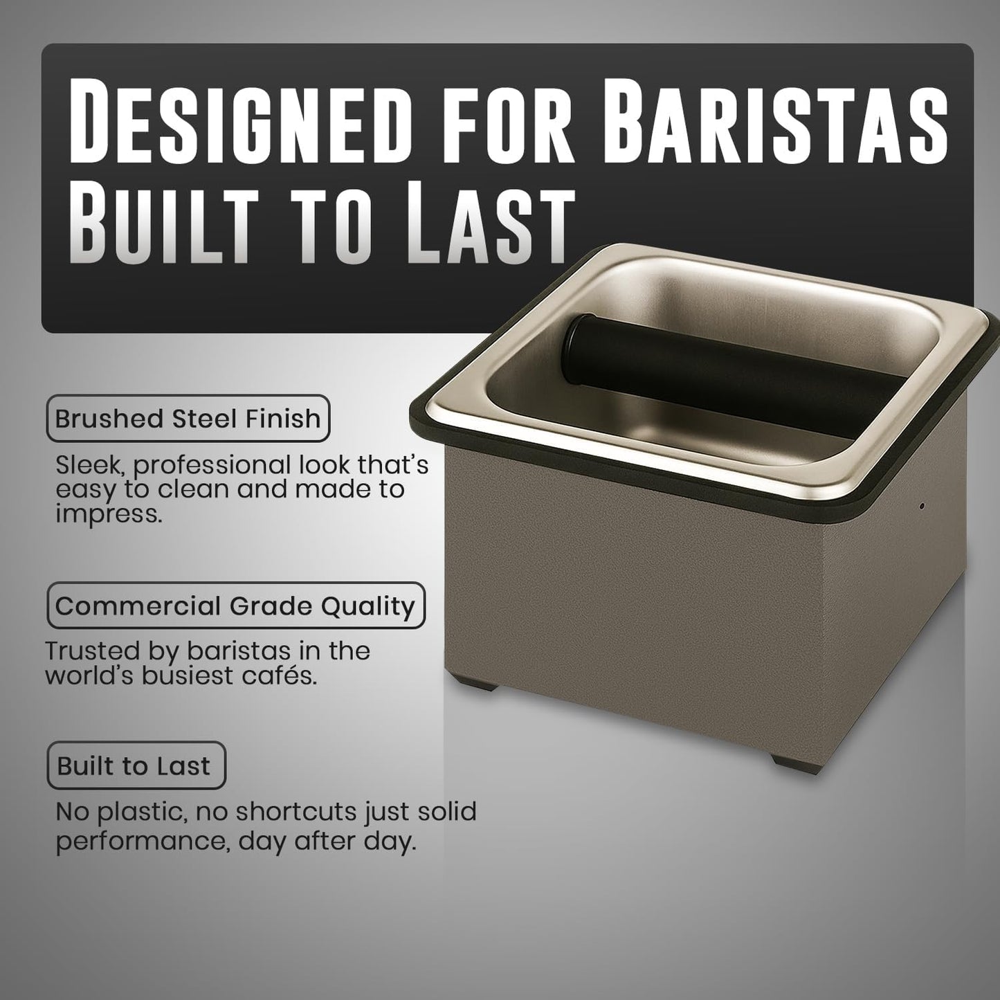 Rattleware Stainless Steel Knock Box - Perfect for Home, Cafe, Restaurant, Hotel, Office, or Commercial Establishment - Heavy Duty Knock Box Trusted By Baristas Worldwide (7.5" x 7" x 4")