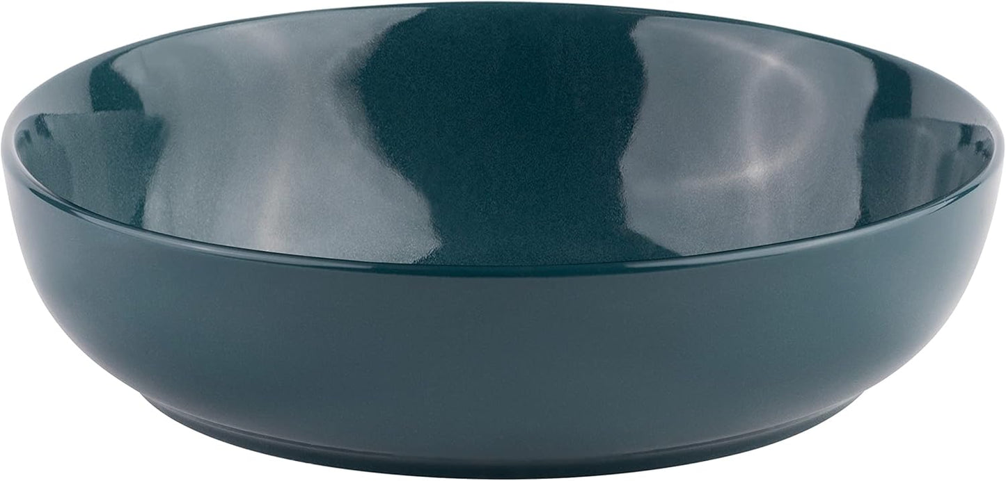 KooK Pasta Bowl, Salad Bowls, Soup, Serving Bowls, Ceramic, Large Capacity, Microwave & Dishwasher Safe, Set of 4, 40 Oz,(Dark Teal)