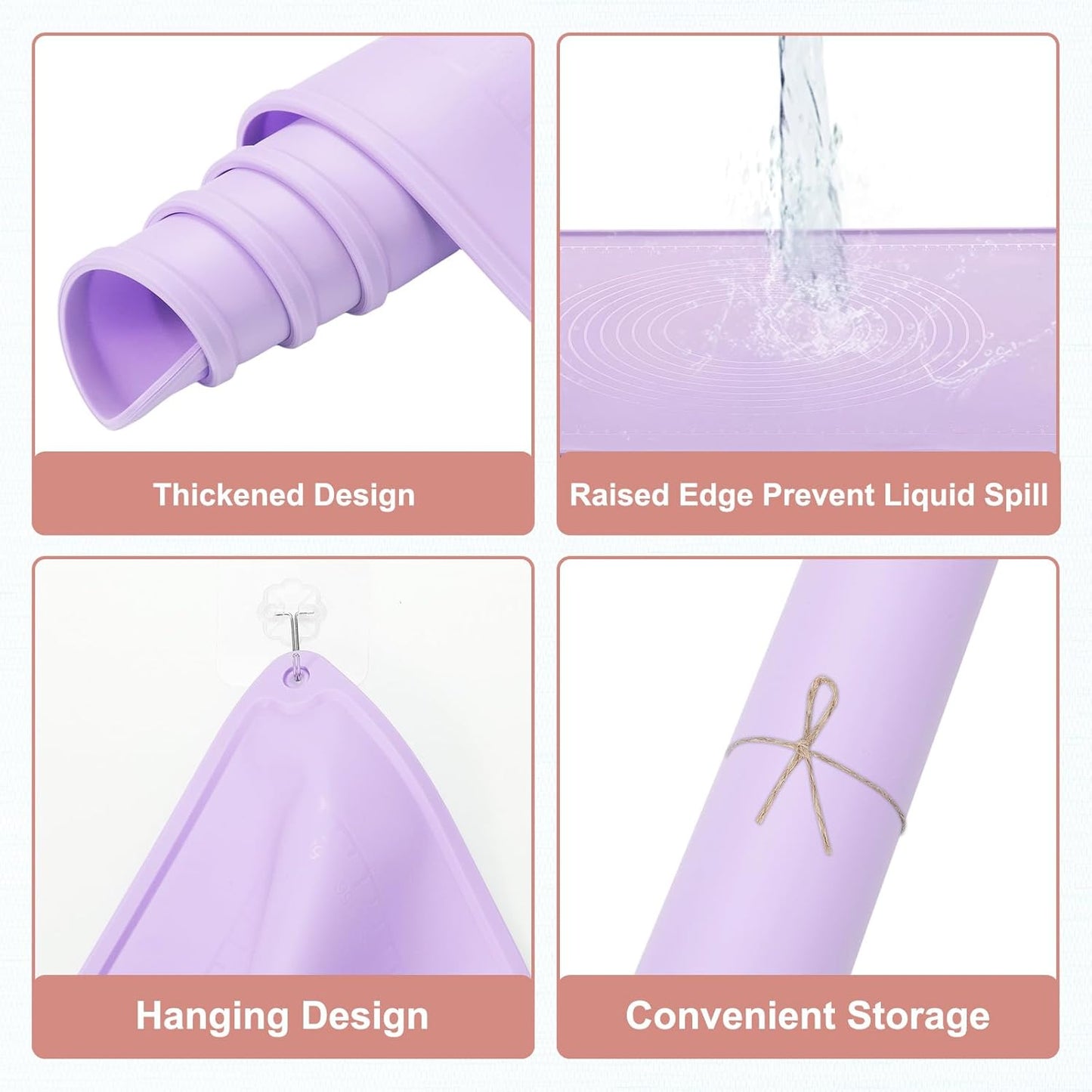 uxcell Silicone Pastry Mat, 31.5" x 23.6" Silicone Baking Mat with Measurements, Non-Stick Dough Rolling Mat for Making Pastry Cookies Bread Pizza Purple