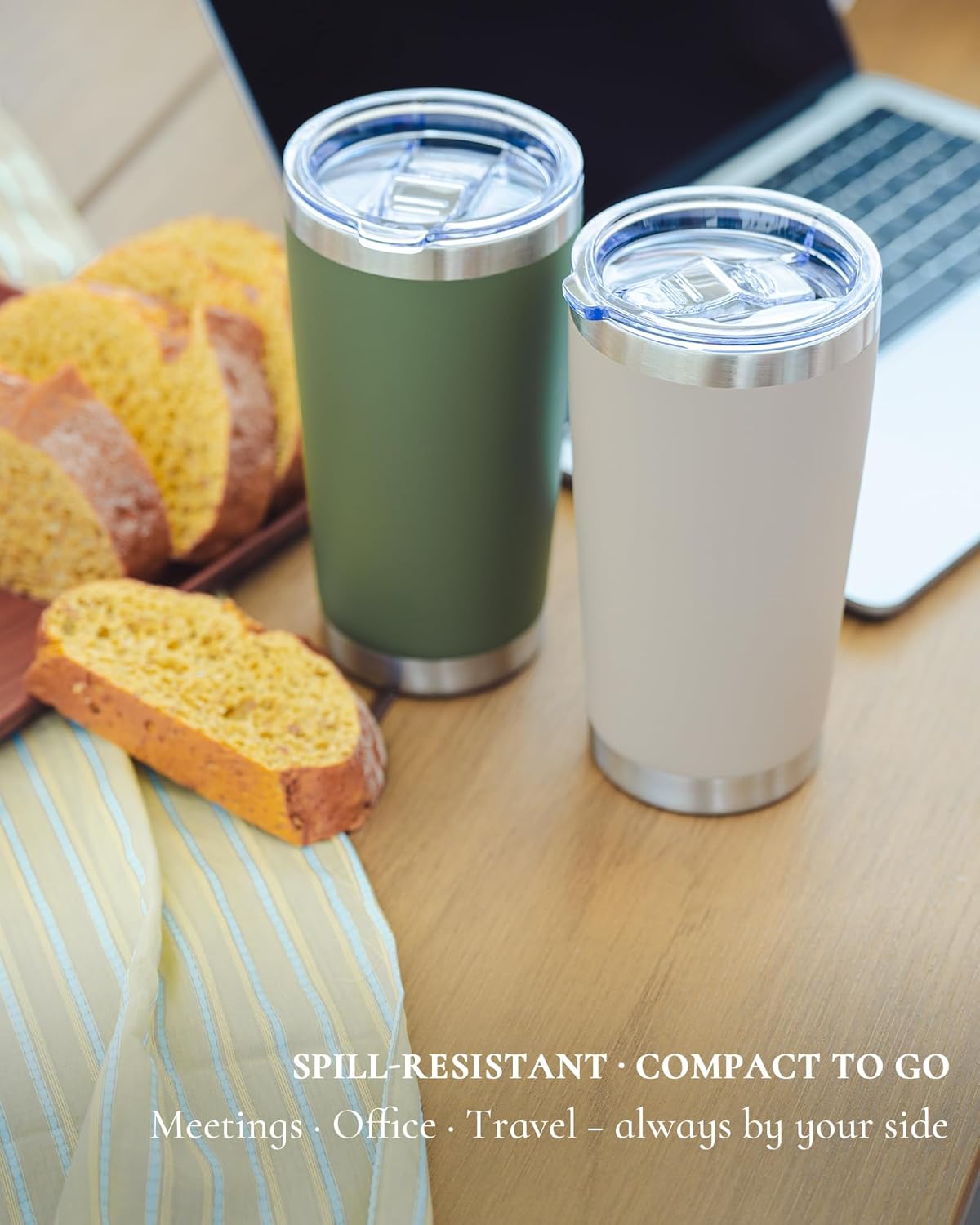 Travel Coffee Tumbler 20oz, 8 Pack Leakproof Travel Coffee Mug with Lid and Straw, Stainless Steel Double Wall Vacuum Insulated Tumbler for Hot/Iced Drinks (Textured Matte, Brown)