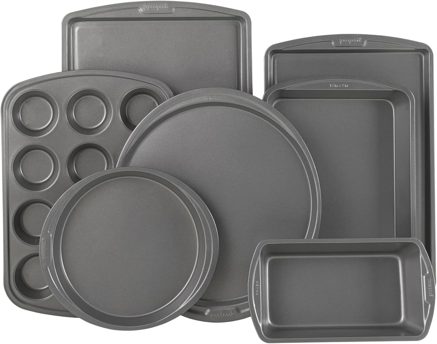 GoodCook Everyday 7-Piece Non-Stick Bakeware Set – 2 Cookie Sheet Pans, Round Cake Pan, Loaf Pan, Pizza Pan, Bake & Roast Pan, 12-Cup Muffin Pan - Baking Supplies, Baking Pans Set