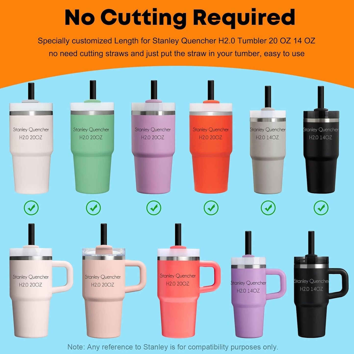 ALINK Black Replacement Straws for Stanley 20oz 14oz Tumble, 6 Pack Reusable Straws for Stanley Quencher 20oz 14oz Cups with Cleaning Brush, Dishwasher Safe and BPA Free