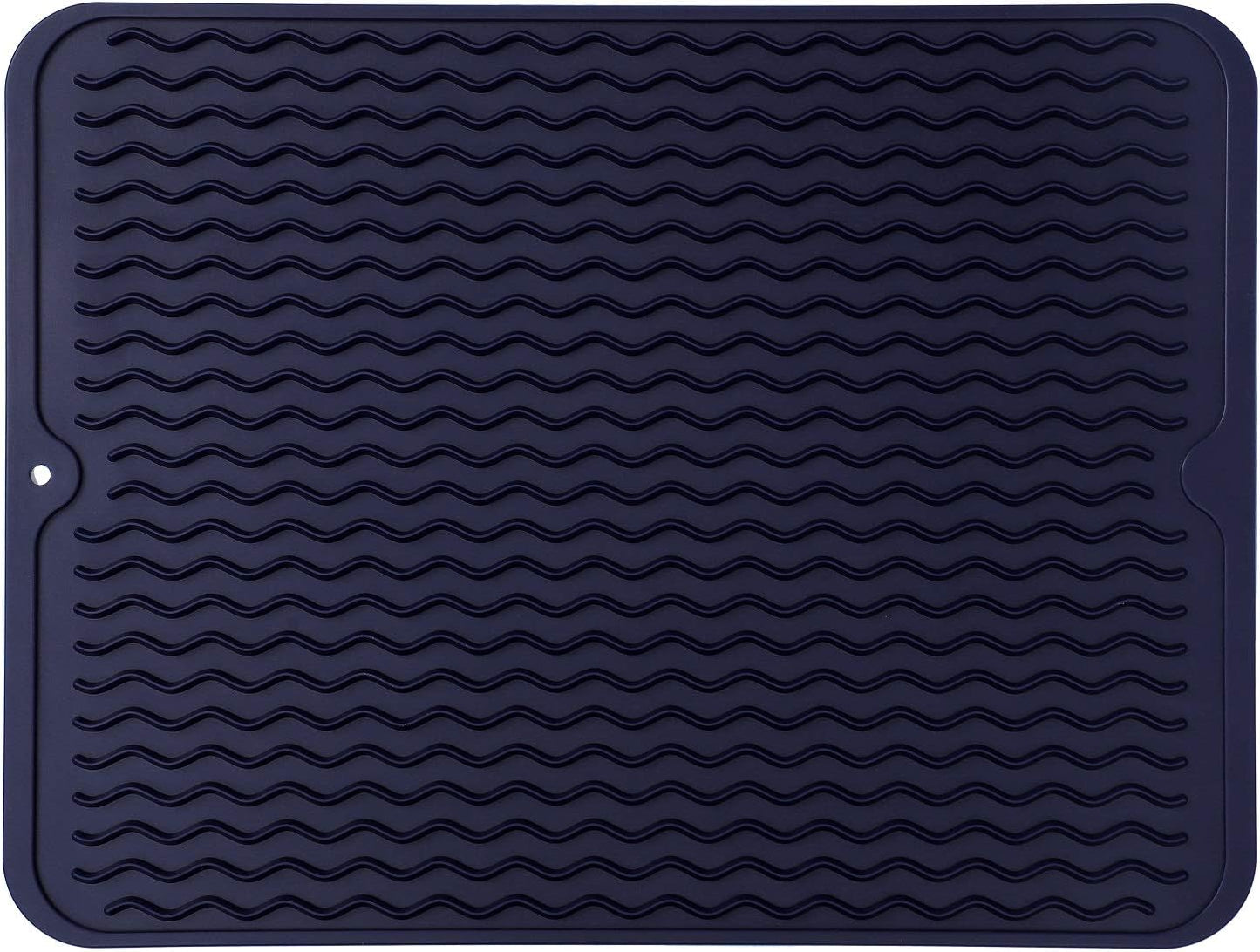 Silicone Dish Drying Mat for Multiple Usage,Easy clean,Eco-friendly,Heat-resistant Silicone Mat for Kitchen Counter or Sink,Refrigerator or drawer liner Navy Blue L 16 inches x 12 inches