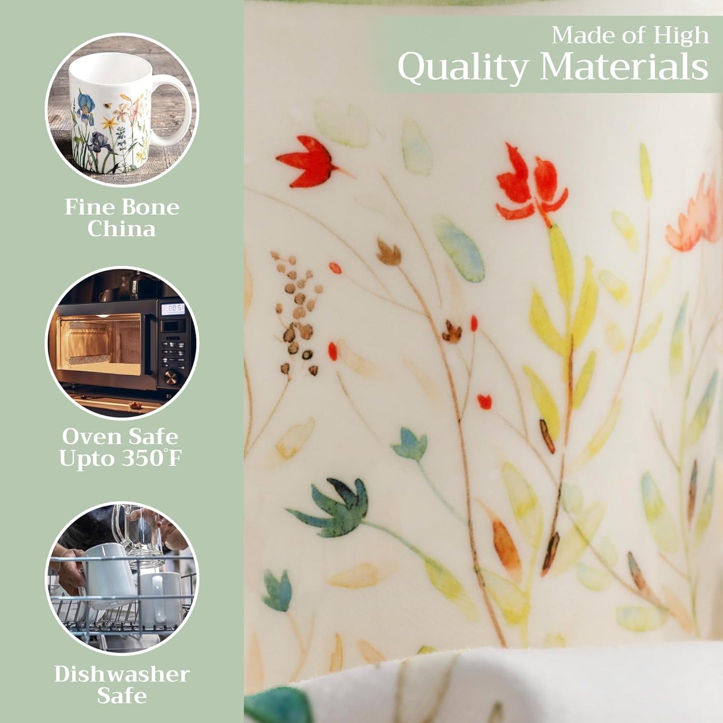 Maison d' Hermine Coffee Mug with Handles Fine Bone China Mugs Pack of One Tea Cups for Hot Beverages Cappuccino Latte Home Restaurant Office Perfect for Gift (Colmar - Green, 15 Ounce)