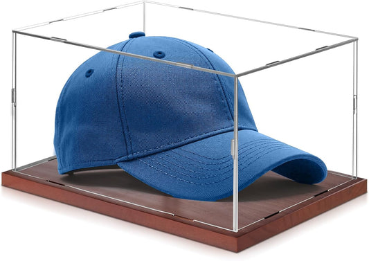 Hat Display Case, Acrylic Baseball Cap Display Box, UV Fade Protection, Solid Wood Base & Cap Shaper, Signed Hat Collector's Showcase, for Cap Enthusiasts, 11.8" x 7.8" x 5.9"