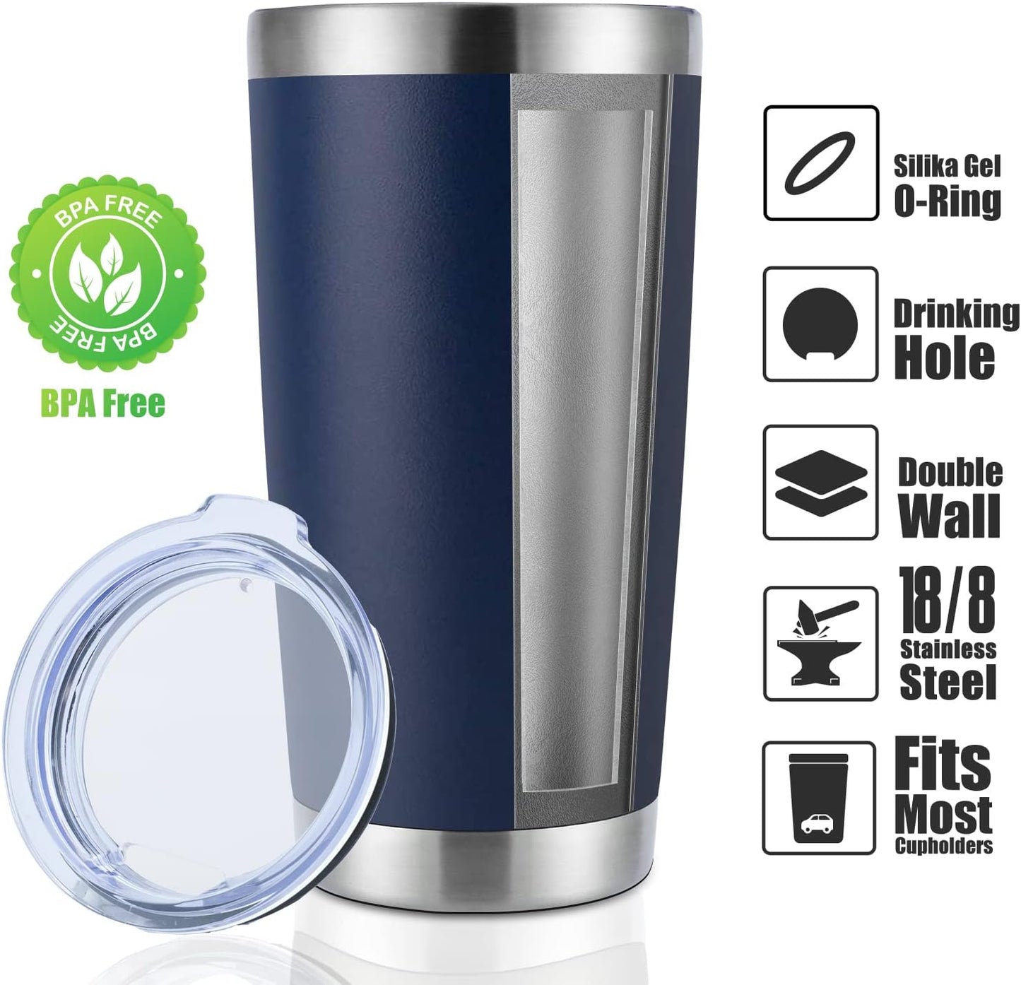 DOMICARE 20oz Stainless Steel Tumbler Bulk with Lid, Double Wall Vacuum Insulated Travel Mug, Powder Coated Coffee Cup (Powder Navy, 1)