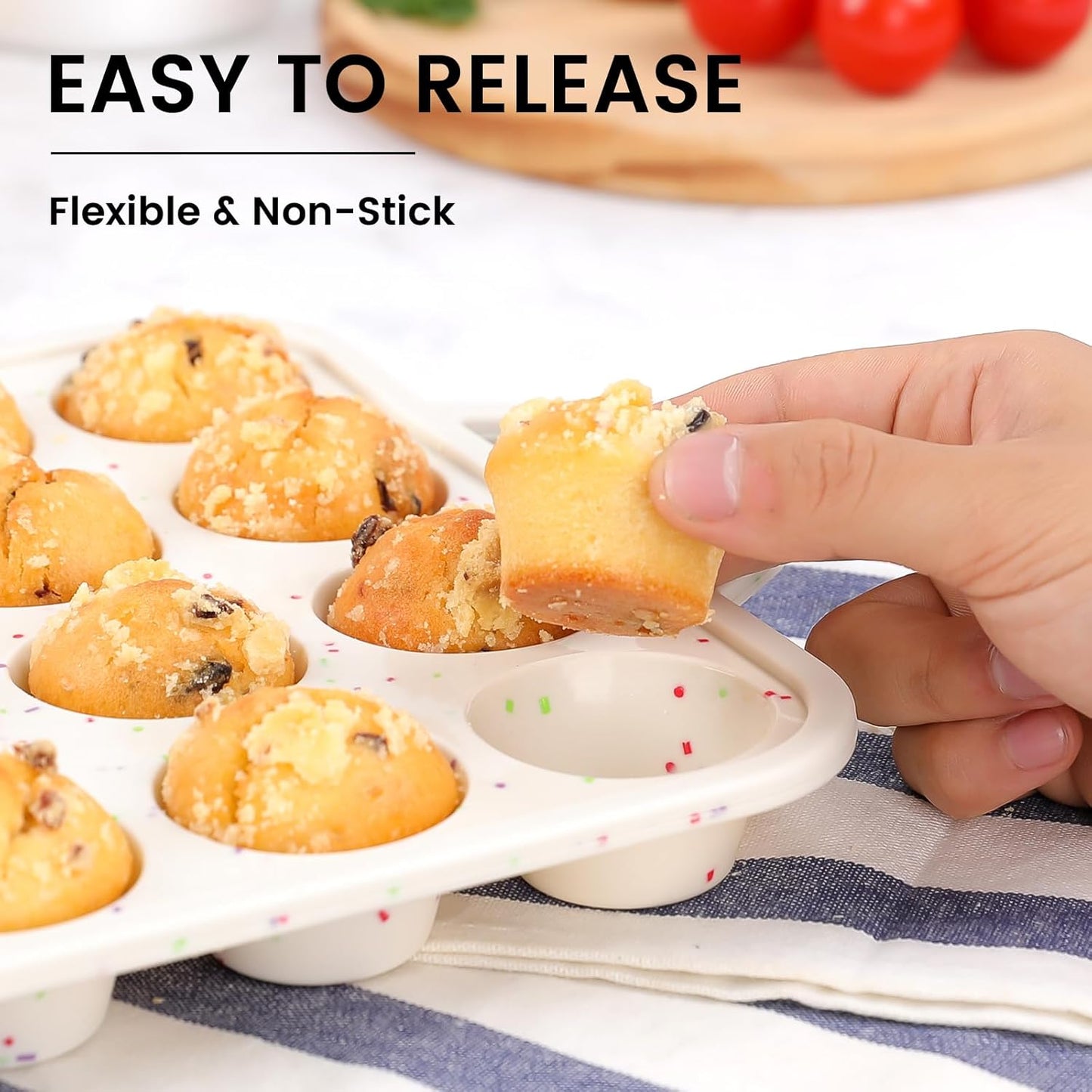 Vinino Mini Muffin Pan with Metal Reinforced Frame-2Pack, Silicone Cupcake Pan for Baking 24 Cup Mini Size, BPA Free Silicone Muffin Tray, Cupcake Baking Pan Molds for Oven Dishwasher Safe - Cream