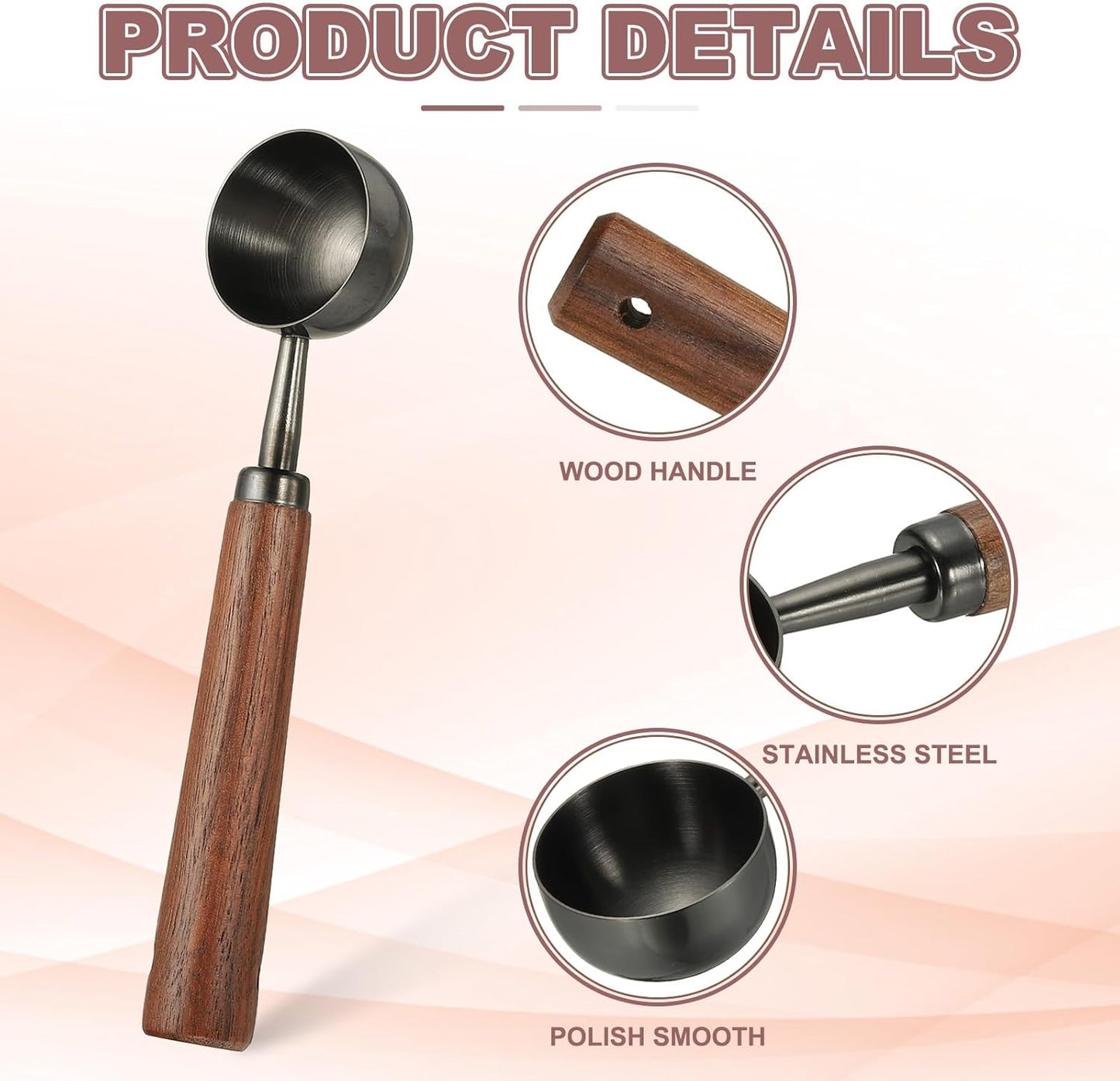 uxcell 2pcs Coffee Measuring Spoon, 4" x 0.8" 15ml Stainless Steel Coffee Scoop with Wood Handle for Ground Coffee or Loose Leaf Tea Black