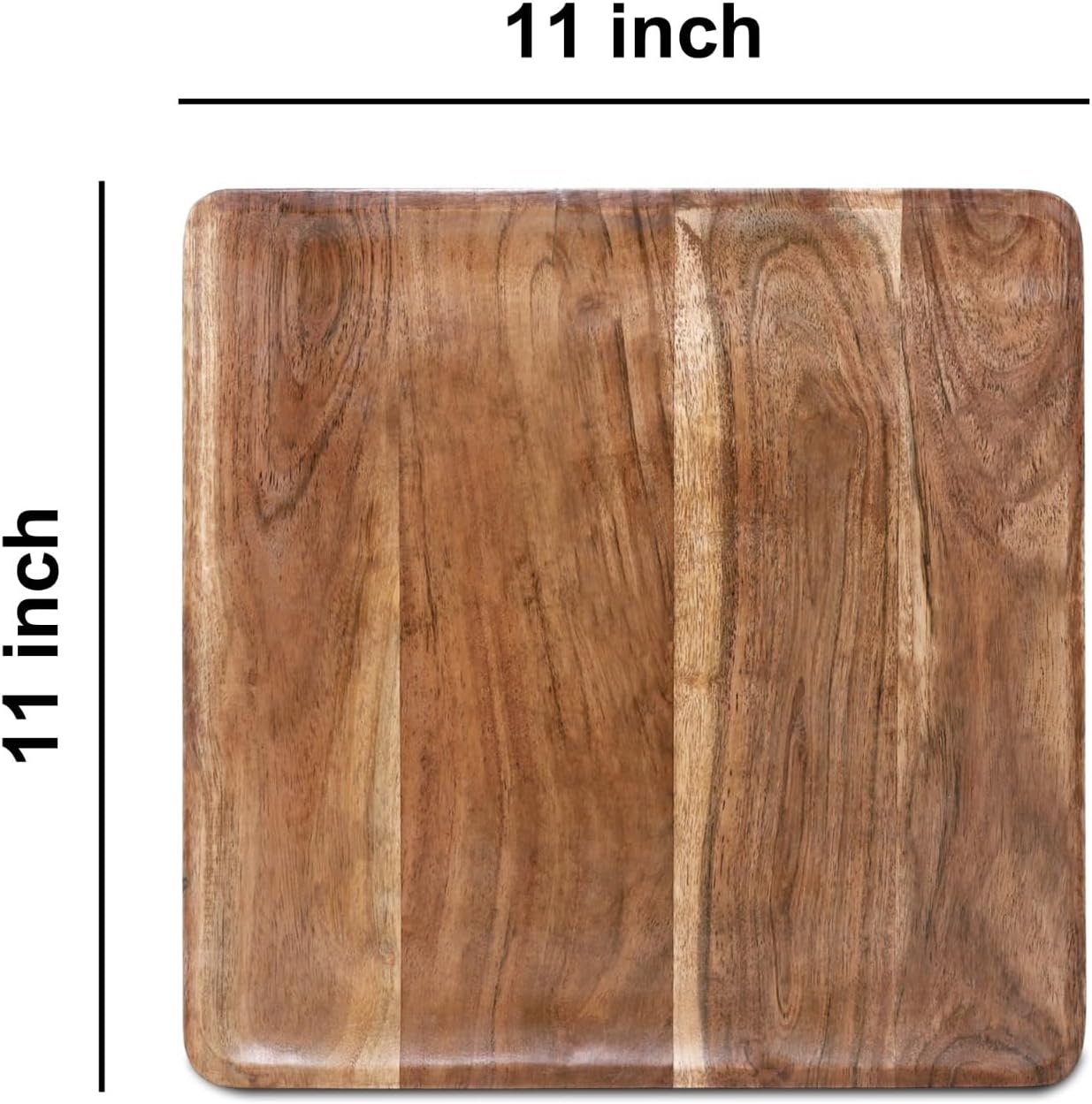 DEVLA Square Acacia Wood Plates, 11 Inch, Set of 2, Wooden Serving Trays for Meals and Snacks