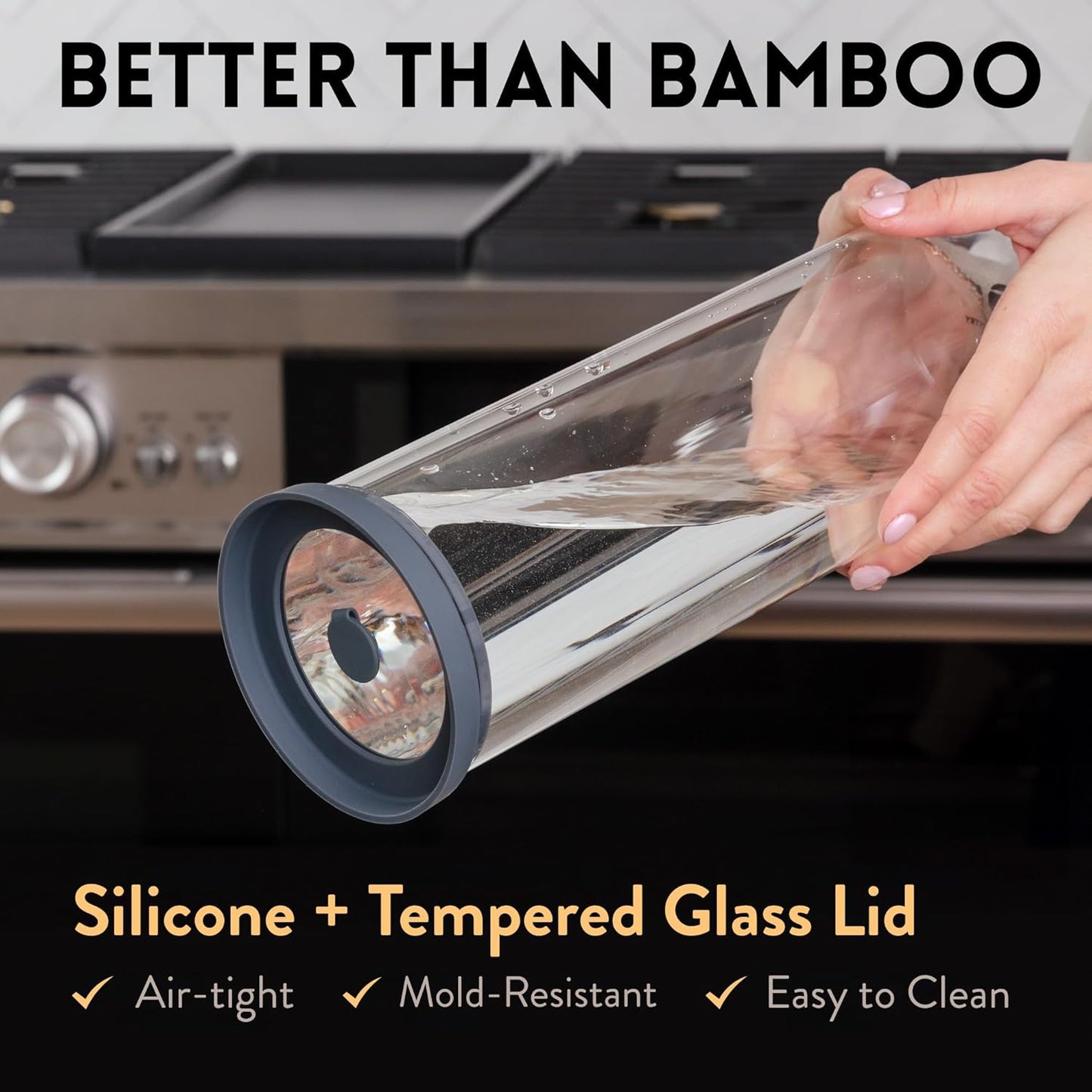 Glass Spaghetti Containers with Airtight Silicone Lids – BPA-Free Pantry Storage Jars for Pasta, Rice, Flour, and Dry Foods – Set of 3 with Portion Tool